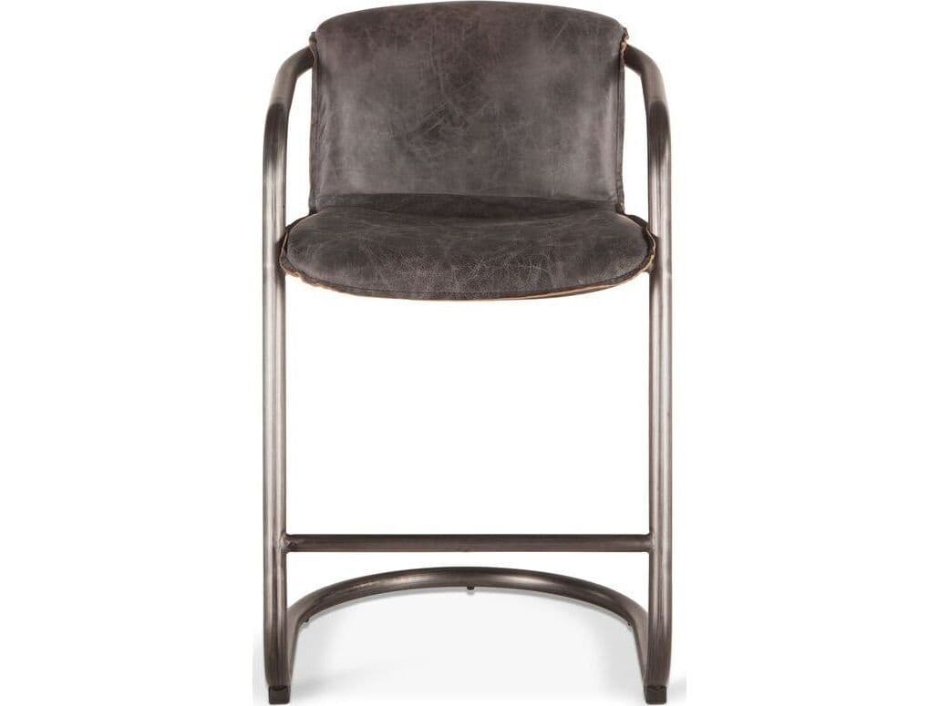 World Interiors Chiavari Distressed Brushed Gunmetal Black Leather Counter Stool