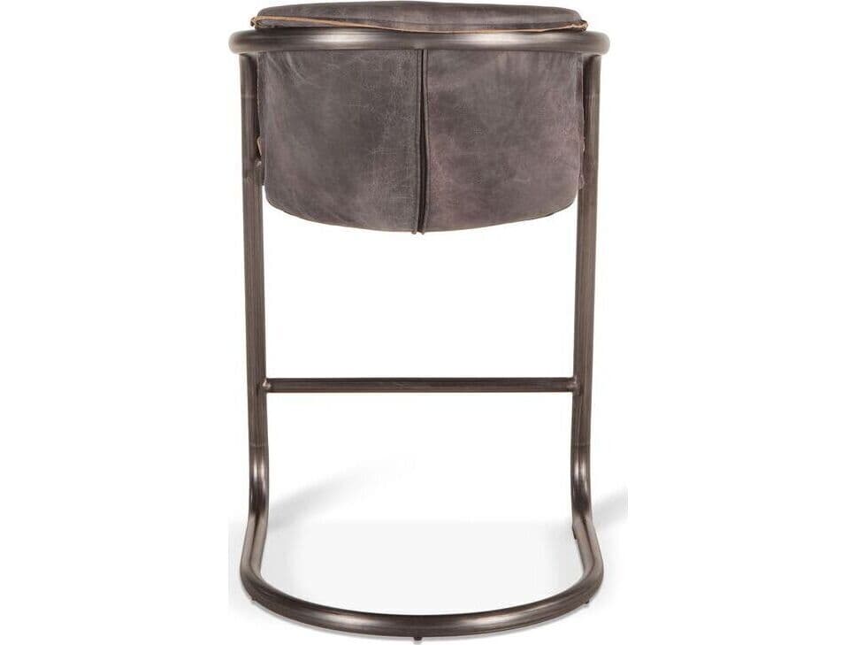 World Interiors Chiavari Distressed Brushed Gunmetal Black Leather Counter Stool
