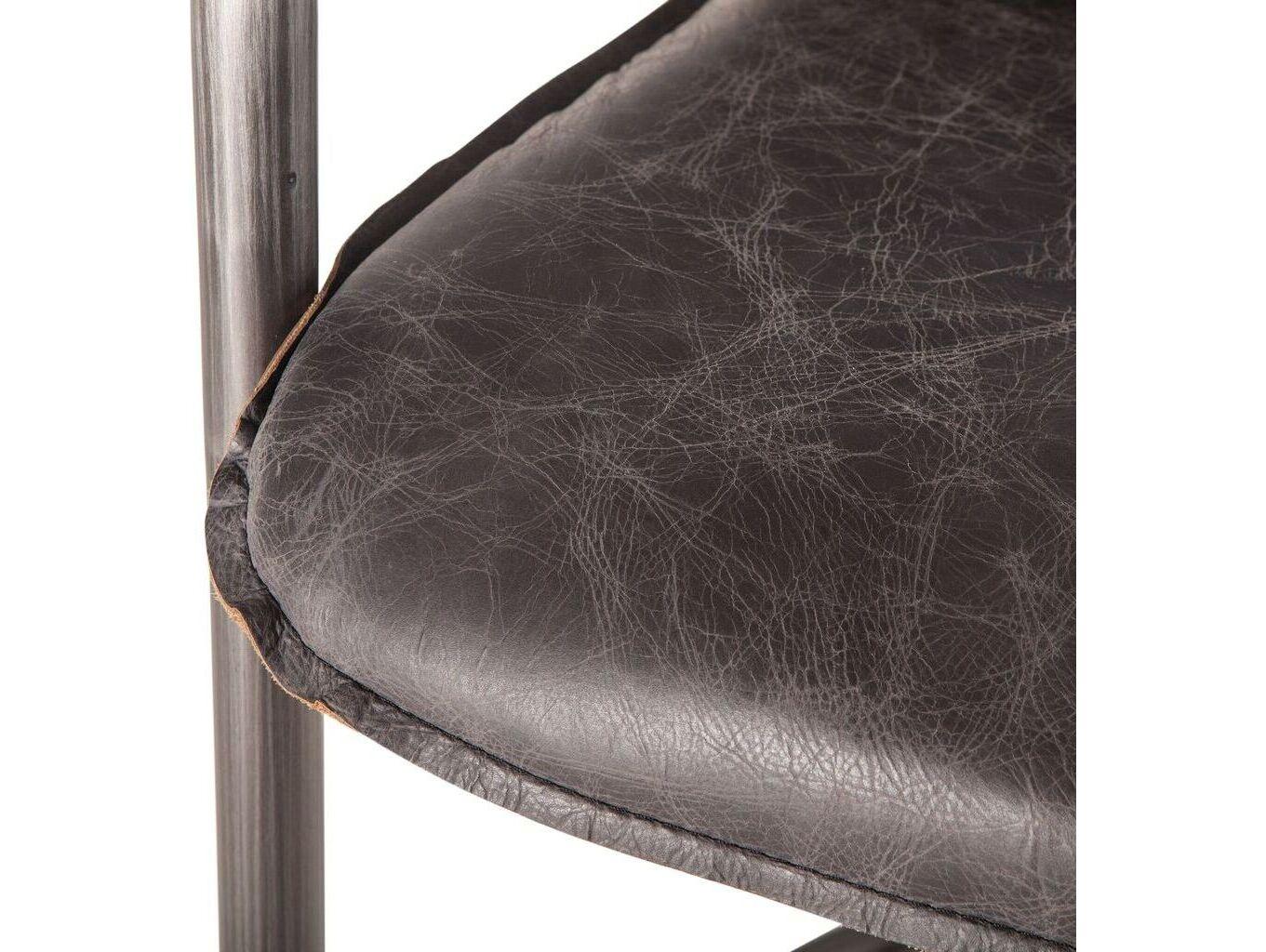 World Interiors Chiavari Distressed Brushed Gunmetal Black Leather Counter Stool