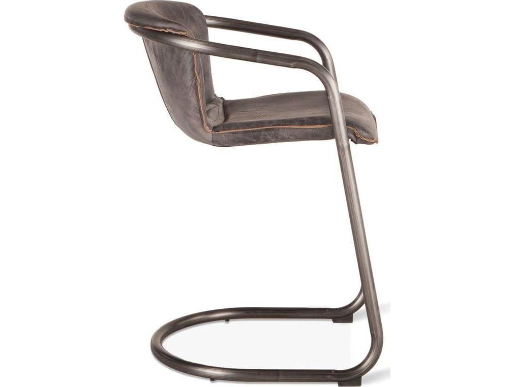 World Interiors Chiavari Distressed Brushed Gunmetal Black Leather Counter Stool