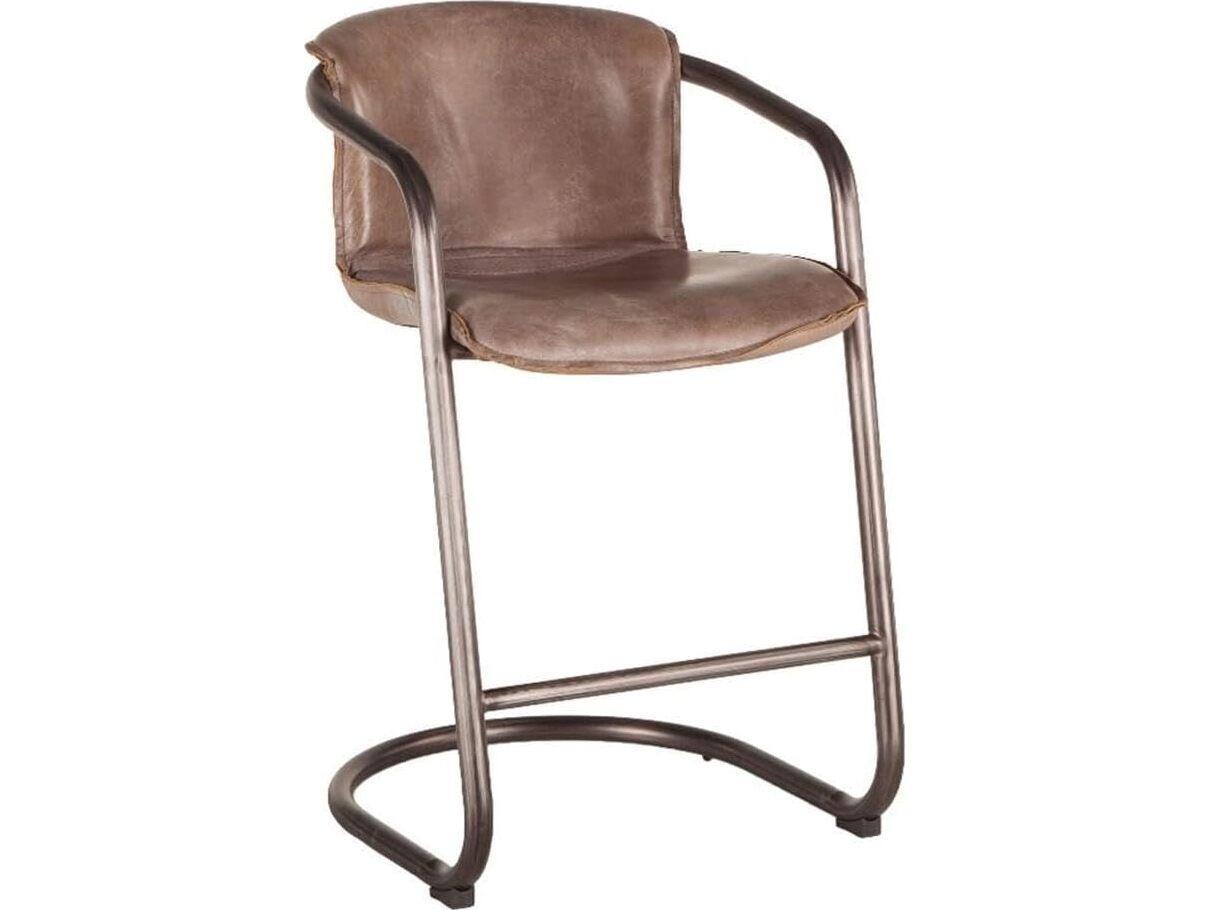 World Interiors Chiavari Distressed Brown Leather Brushed Metal Counter Stool
