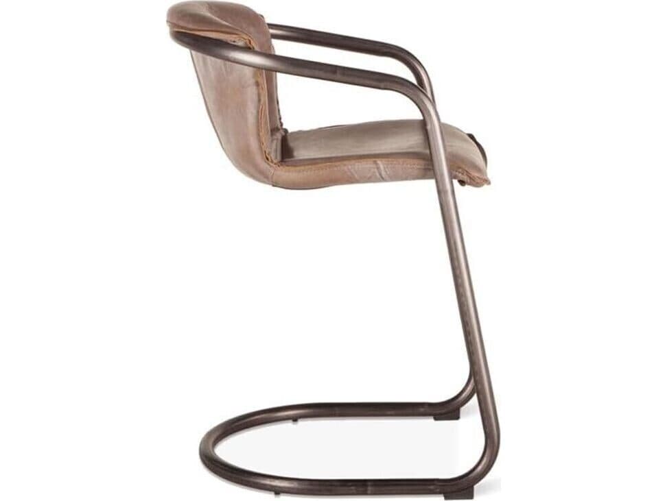 World Interiors Chiavari Distressed Brown Leather Brushed Metal Counter Stool