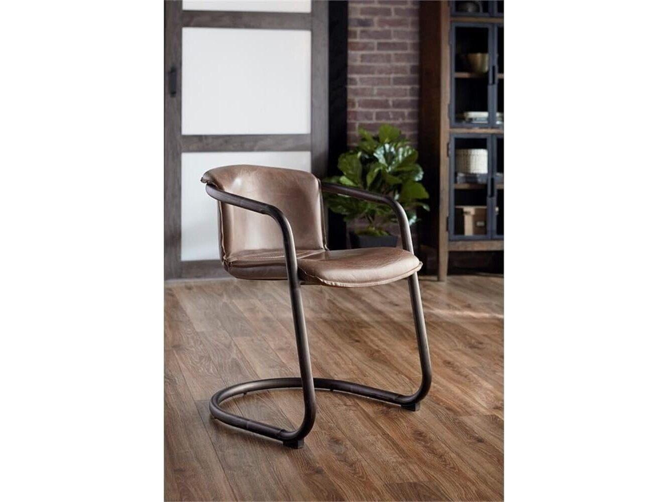 World Interiors Chiavari Distressed Brown Leather Brushed Metal Counter Stool