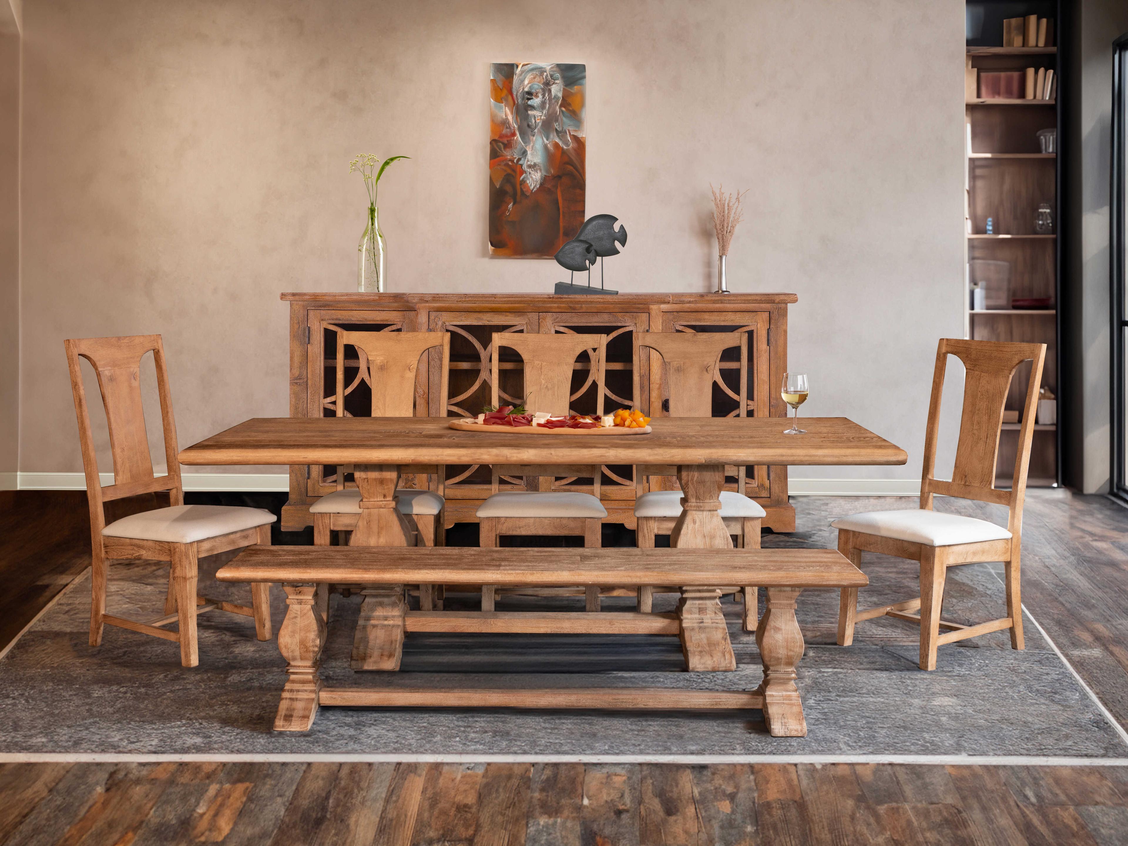 World Interiors Pengrove Mango Wood Beige Upholstered Armless Dining Chair