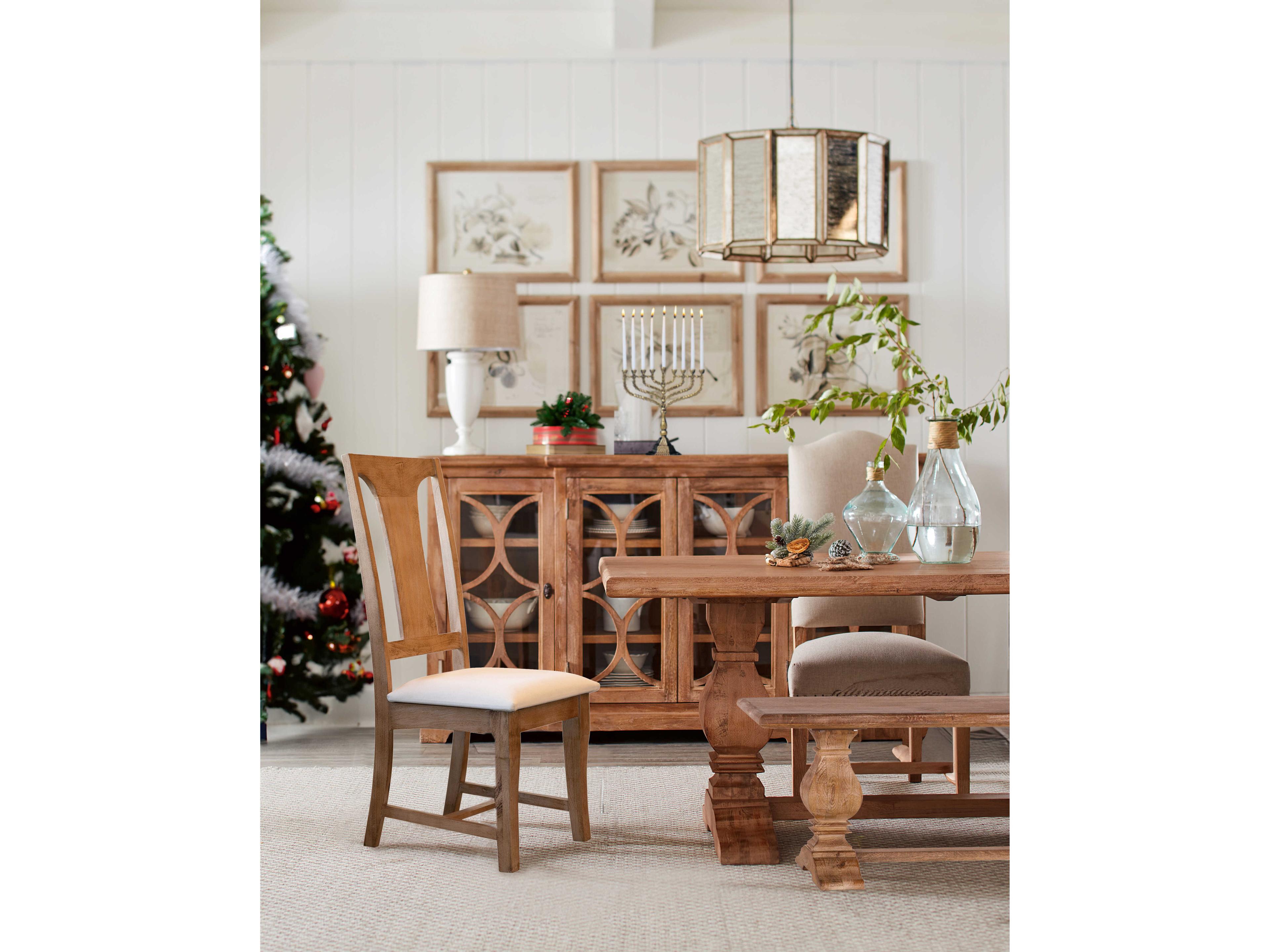 World Interiors Pengrove Mango Wood Beige Upholstered Armless Dining Chair