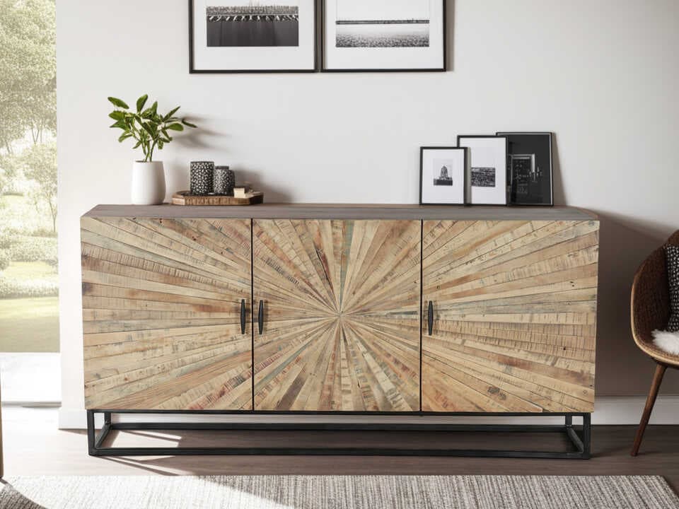World Interiors Palm Desert Sunburst 63" Hardwood Natural Sideboard