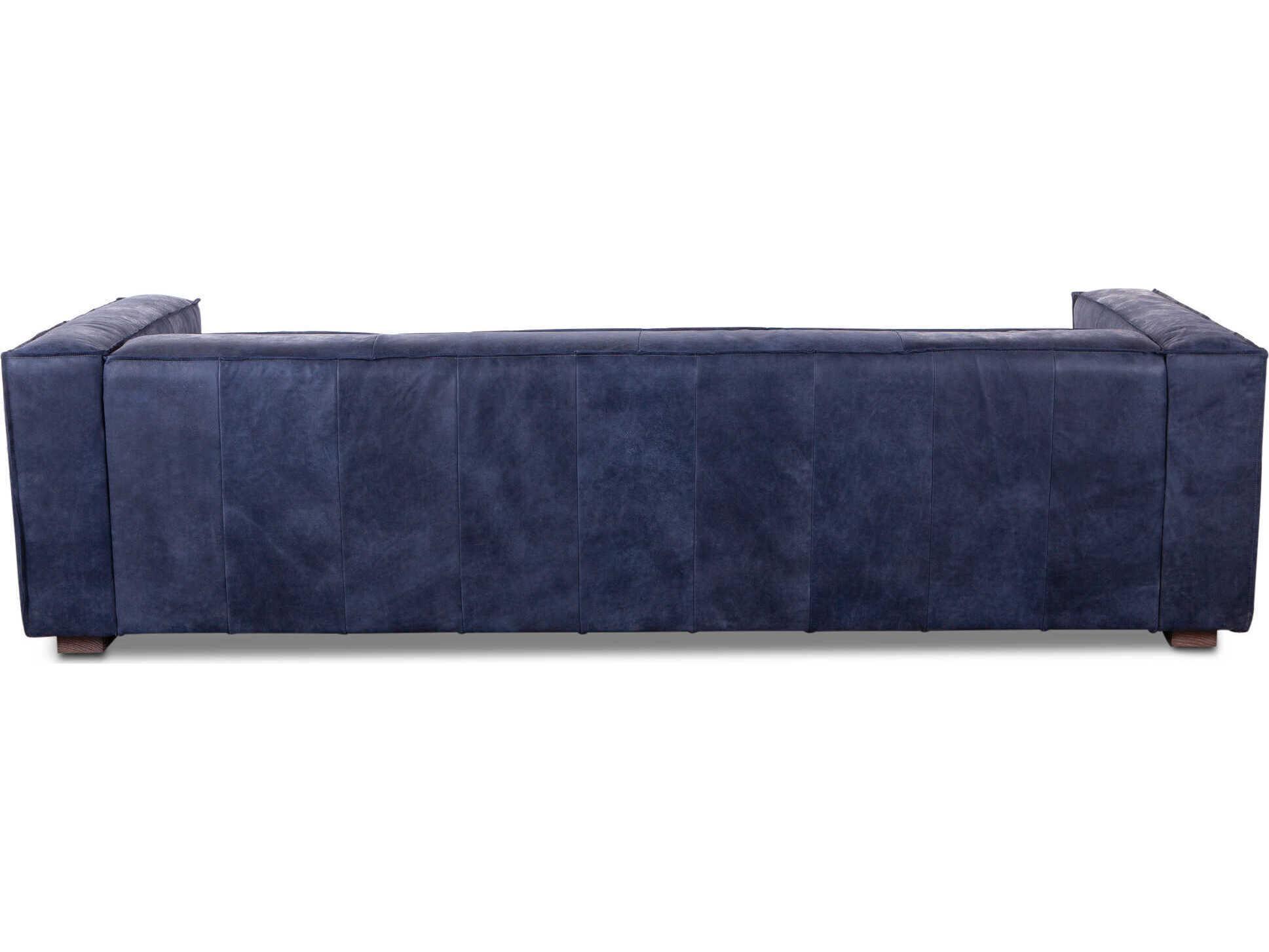 World Interiors Portia Tufted Antique Blue White Wash Leg Leather Sofa
