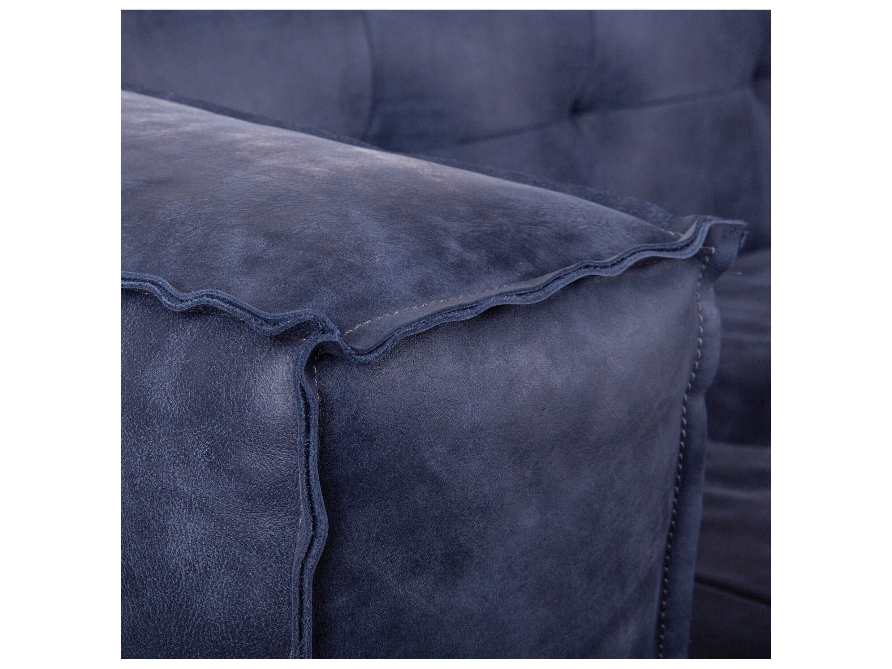 World Interiors Portia Tufted Antique Blue White Wash Leg Leather Sofa