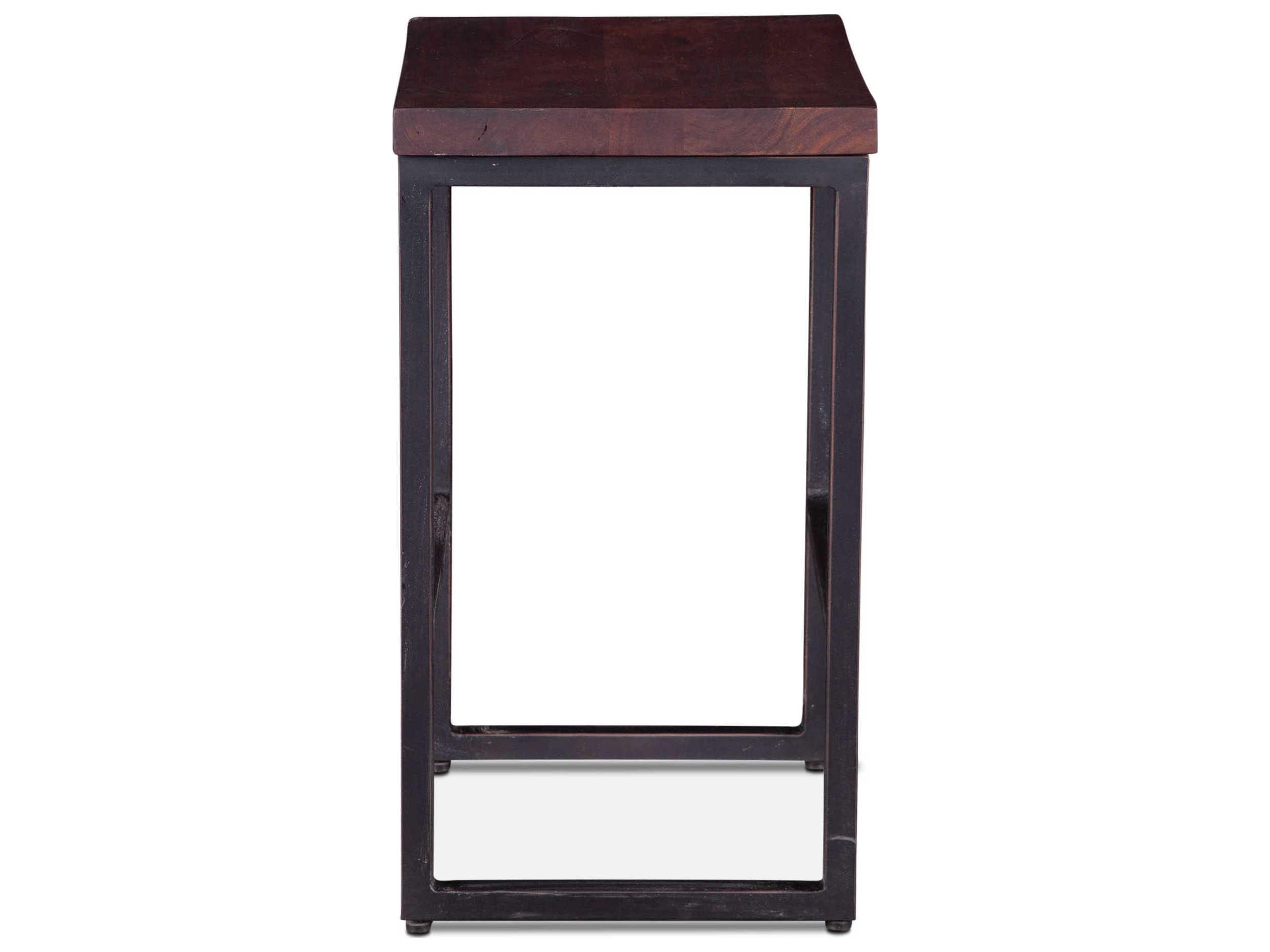 World Interiors Amici Acacia Wood Walnut Antique Zinc Counter Stool