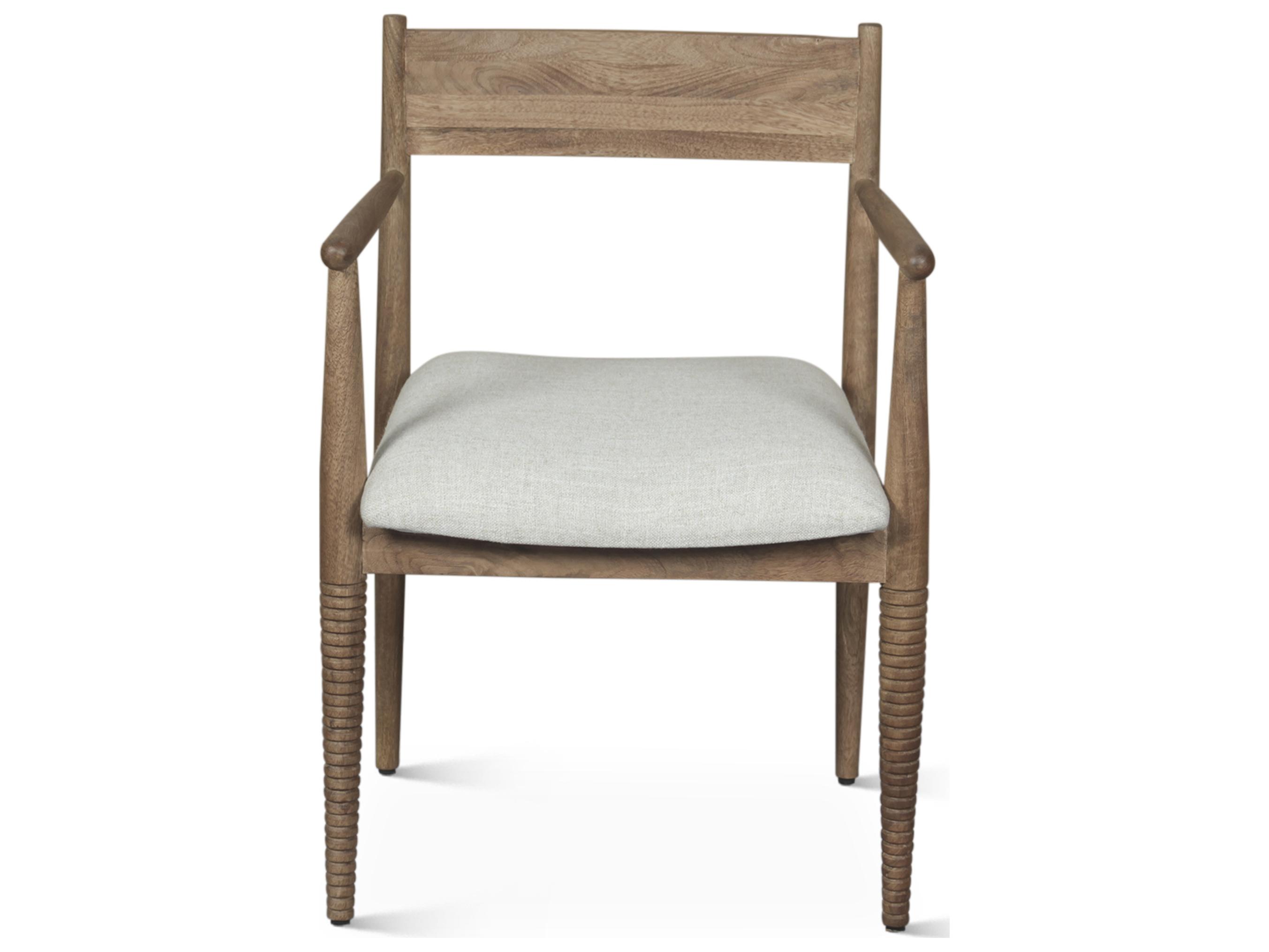 World Interiors Provence Mango Wood Natural Upholstered Arm Dining Chair