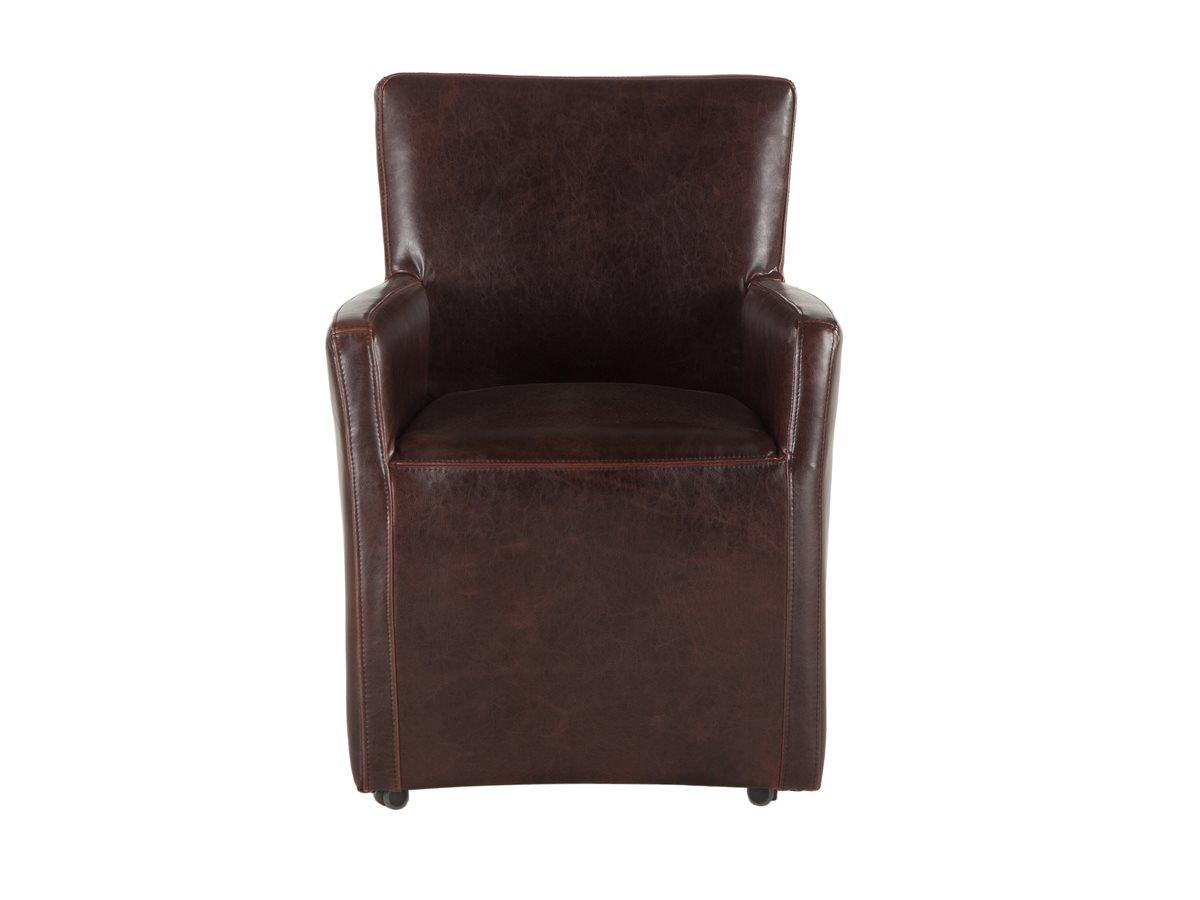 World Interiors Lily Leather Birch Wood Brown Upholstered Arm Dining Chair