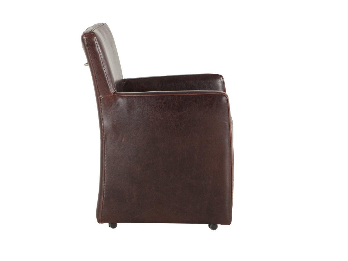 World Interiors Lily Leather Birch Wood Brown Upholstered Arm Dining Chair