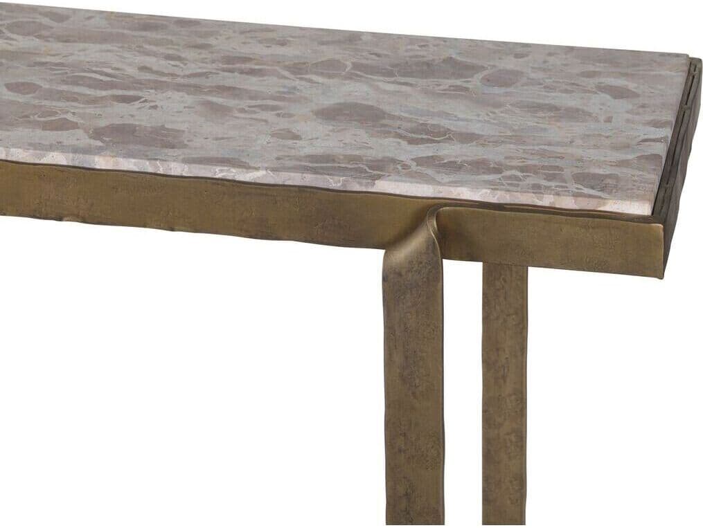 World Interiors Rhodes Rectangular Marble Antique Brass Console Table