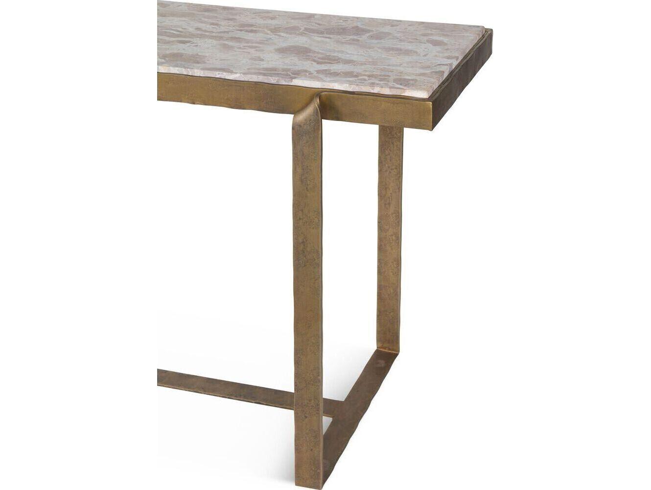 World Interiors Rhodes Rectangular Marble Antique Brass Console Table