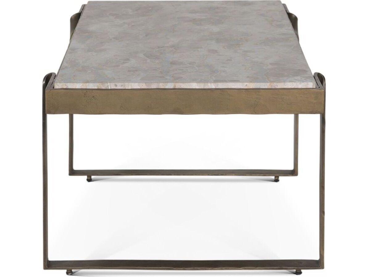 World Interiors Rhodes Rectangular Marble Antique Brass Coffee Table