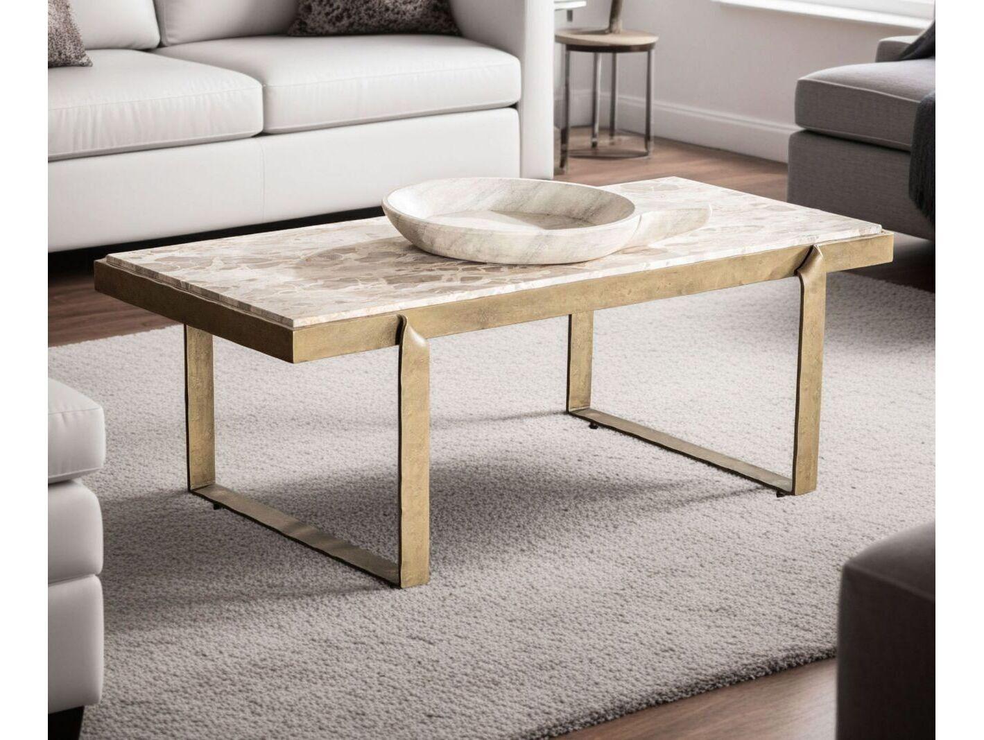 World Interiors Rhodes Rectangular Marble Antique Brass Coffee Table