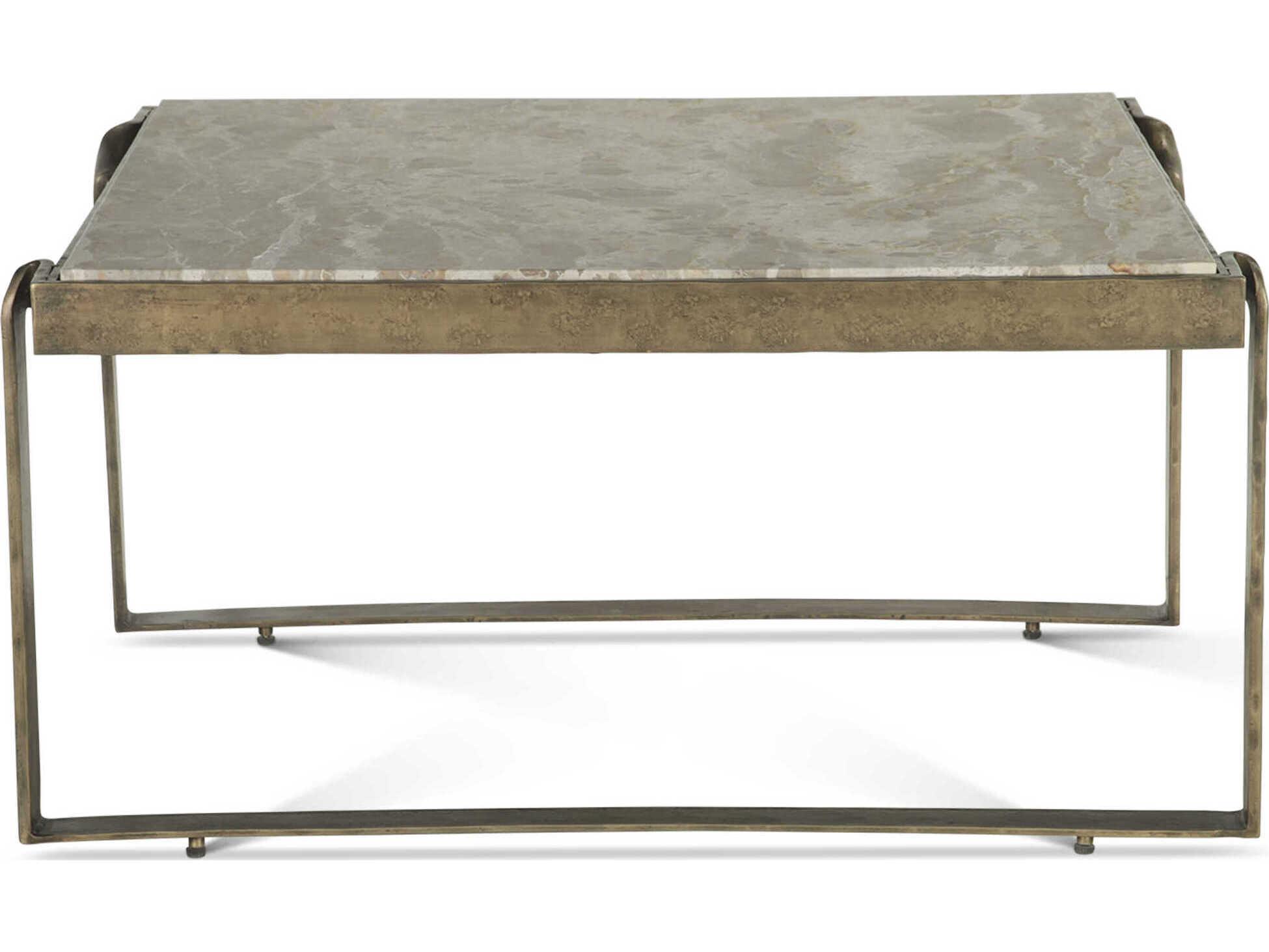 World Interiors Rhodes Rectangular Marble Antique Brass Coffee Table