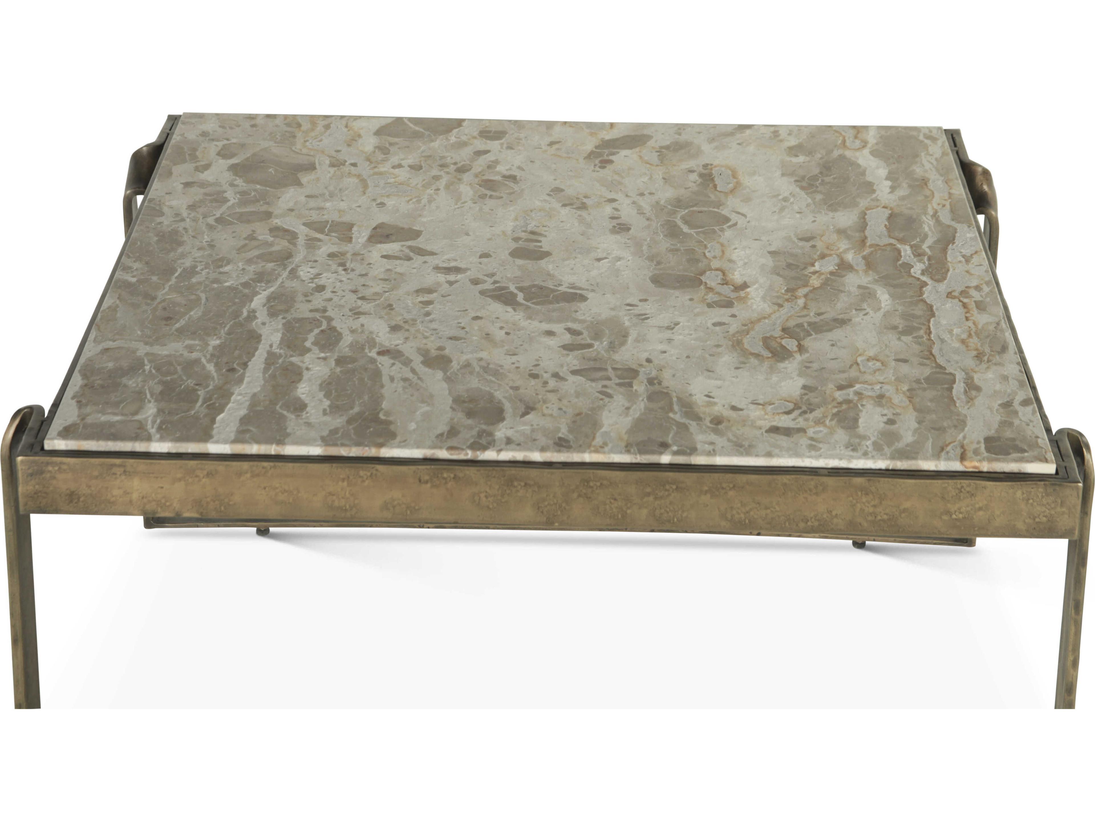 World Interiors Rhodes Rectangular Marble Antique Brass Coffee Table