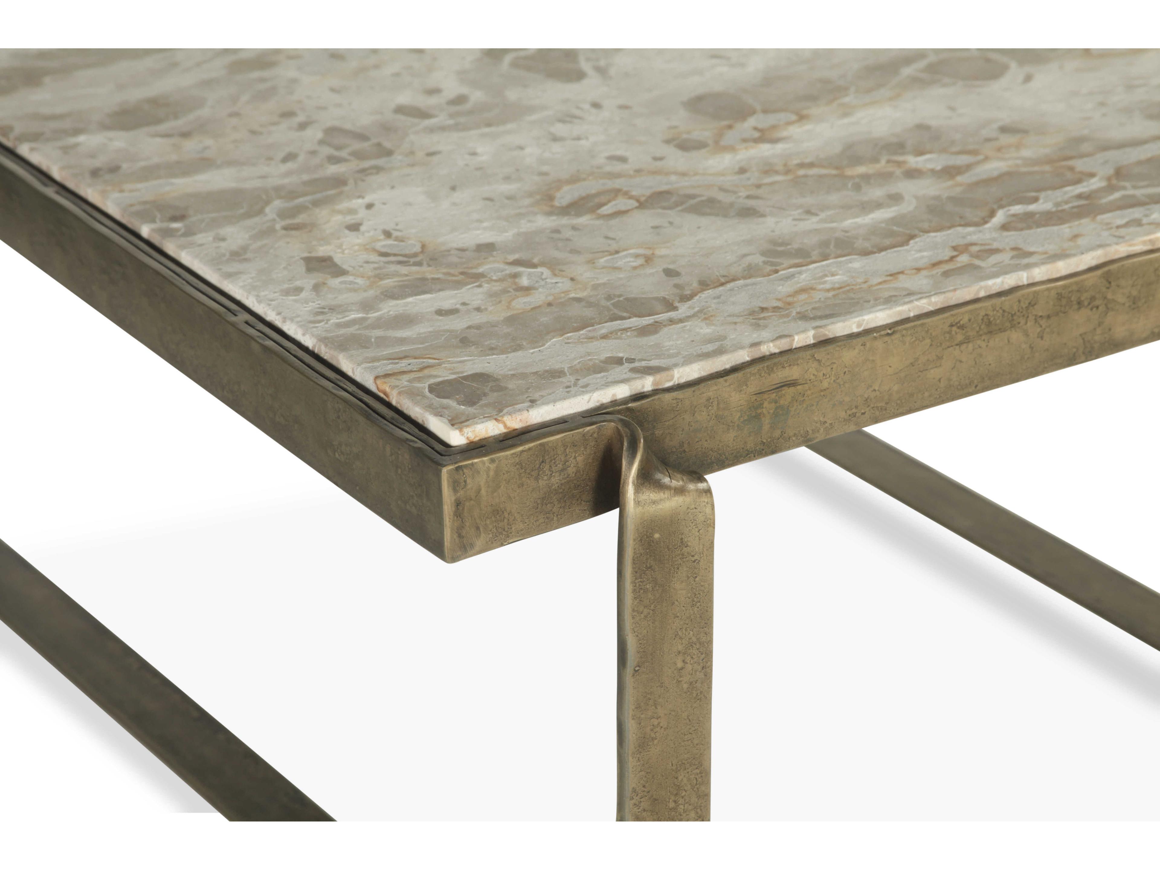 World Interiors Rhodes Rectangular Marble Antique Brass Coffee Table