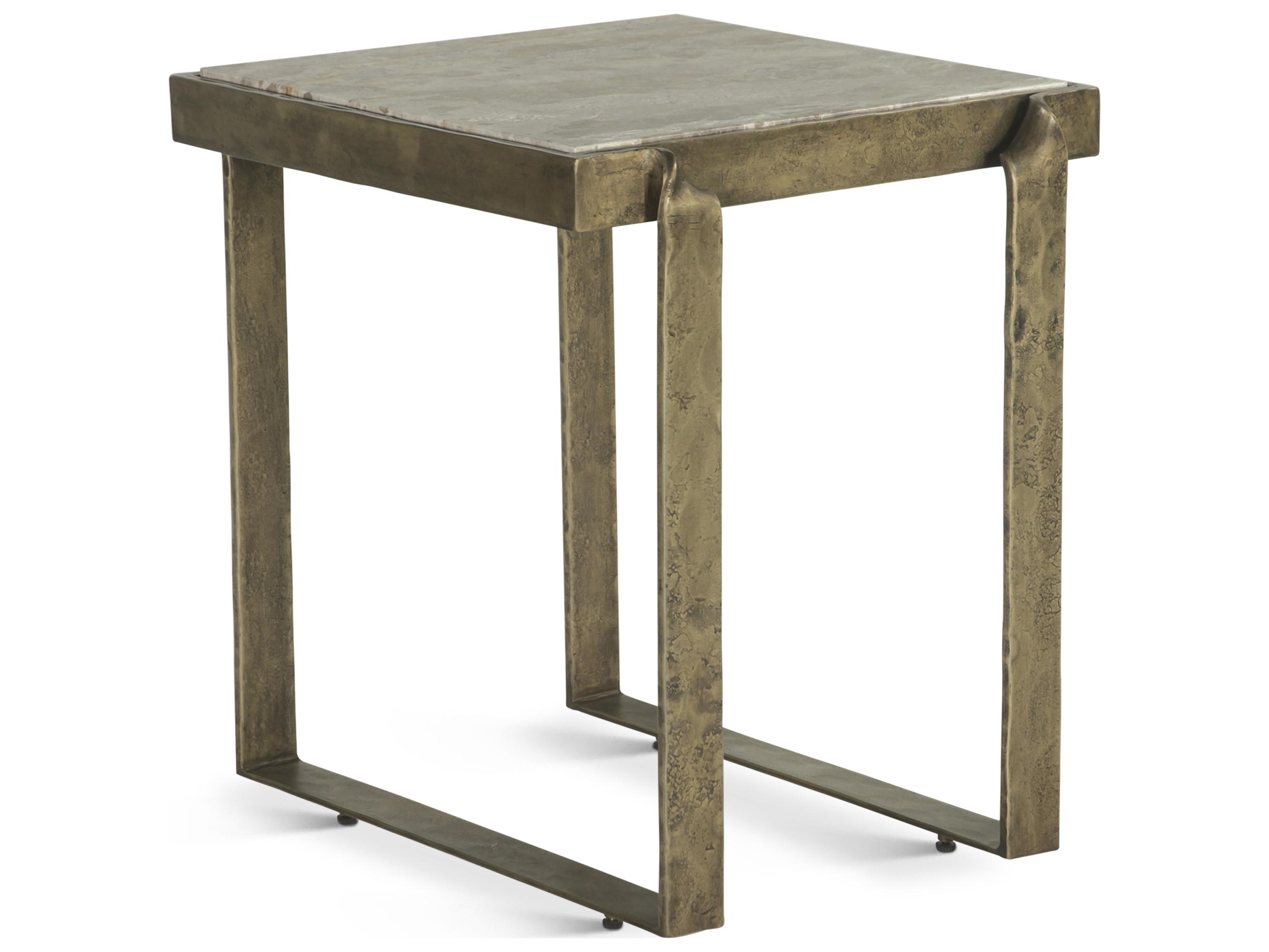 World Interiors Rhodes Square Marble Antique Brass End Table