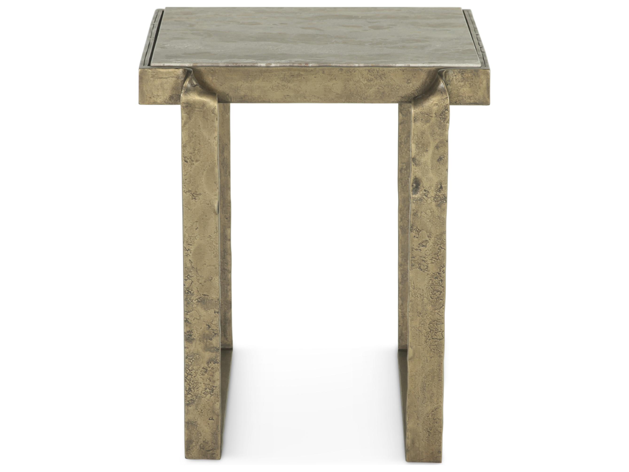 World Interiors Rhodes Square Marble Antique Brass End Table