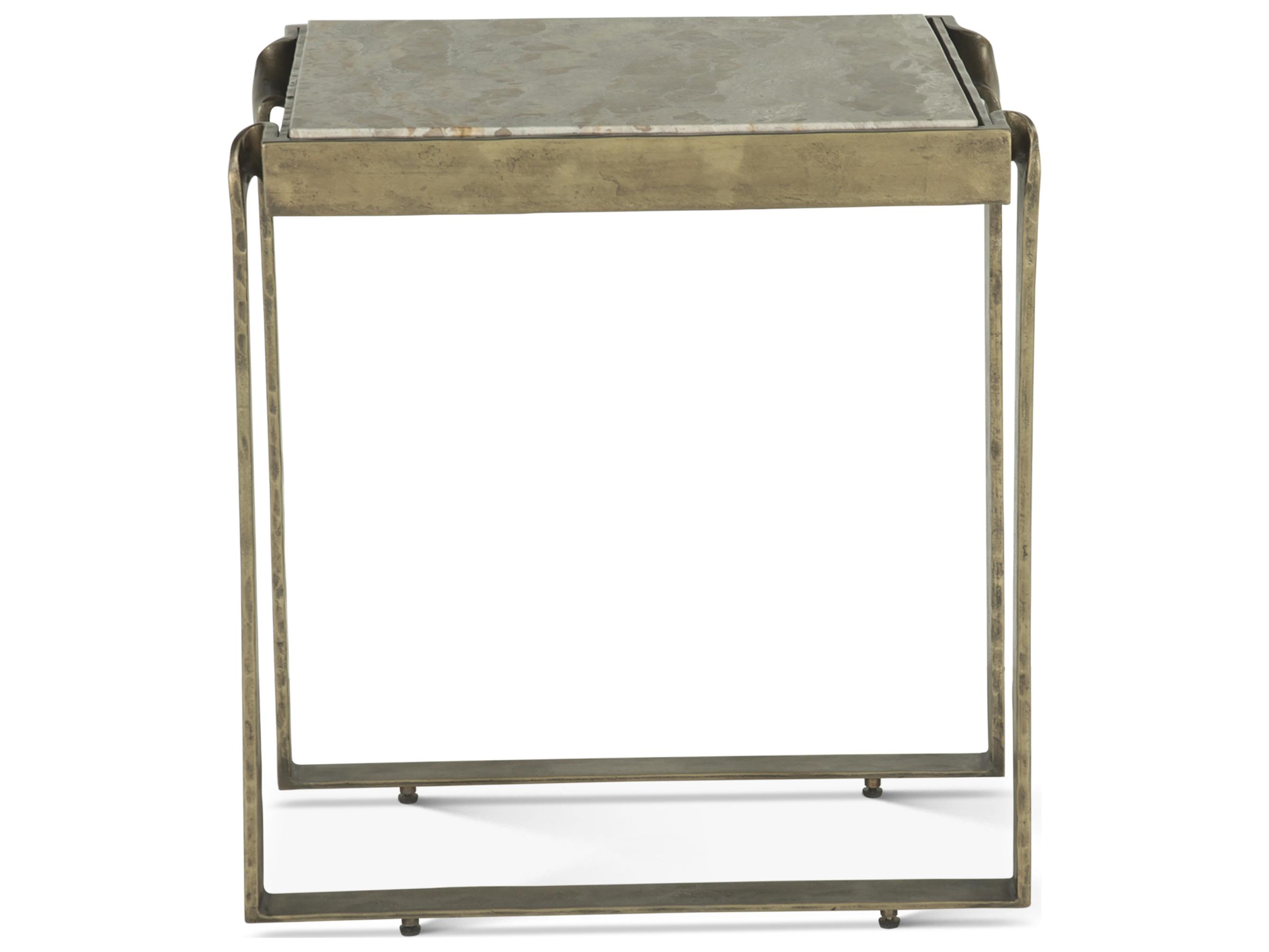 World Interiors Rhodes Square Marble Antique Brass End Table