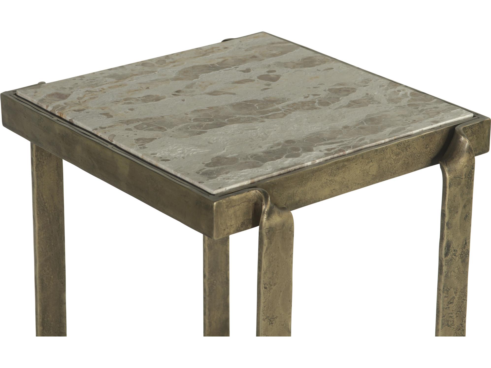 World Interiors Rhodes Square Marble Antique Brass End Table