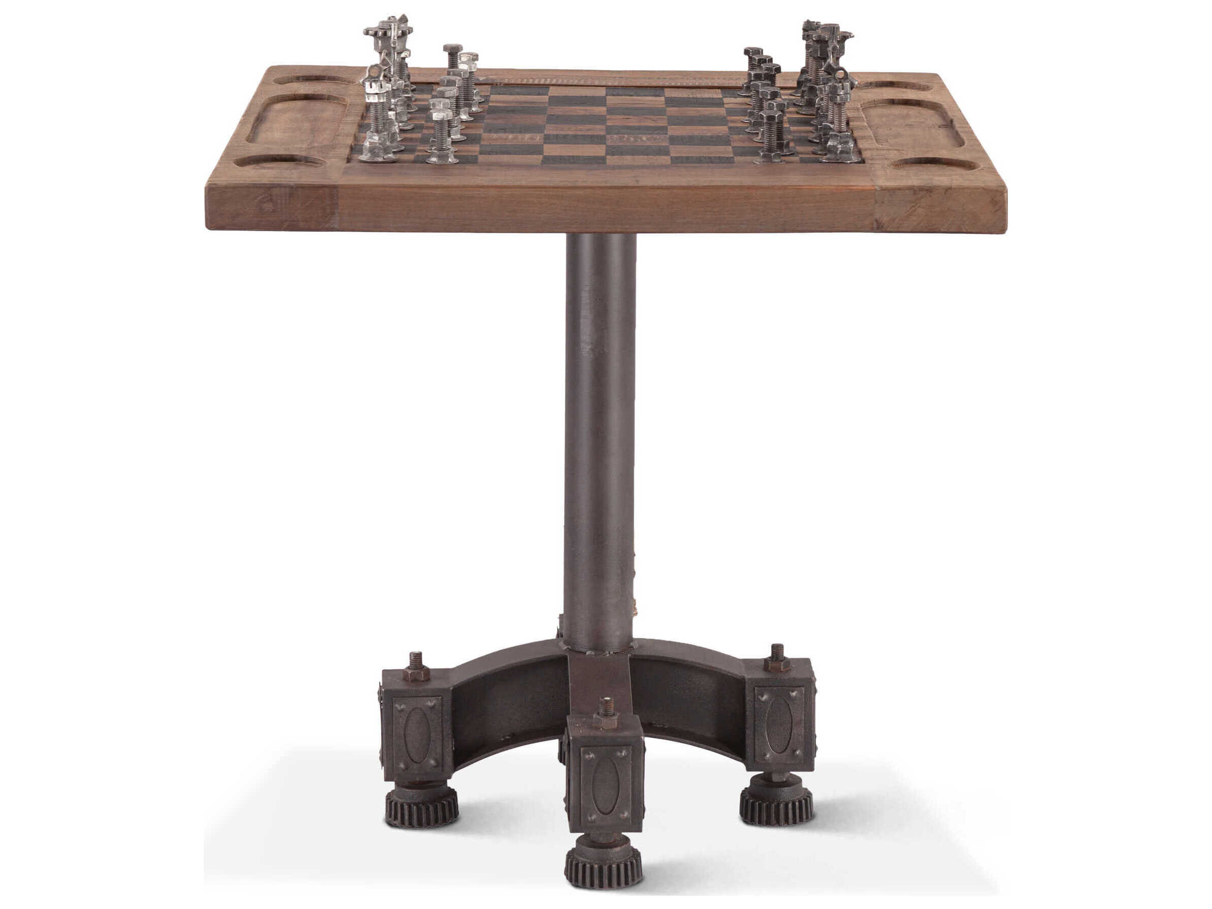 World Interiors Rustic Revival Brown Rough Sawn Chess Game Table