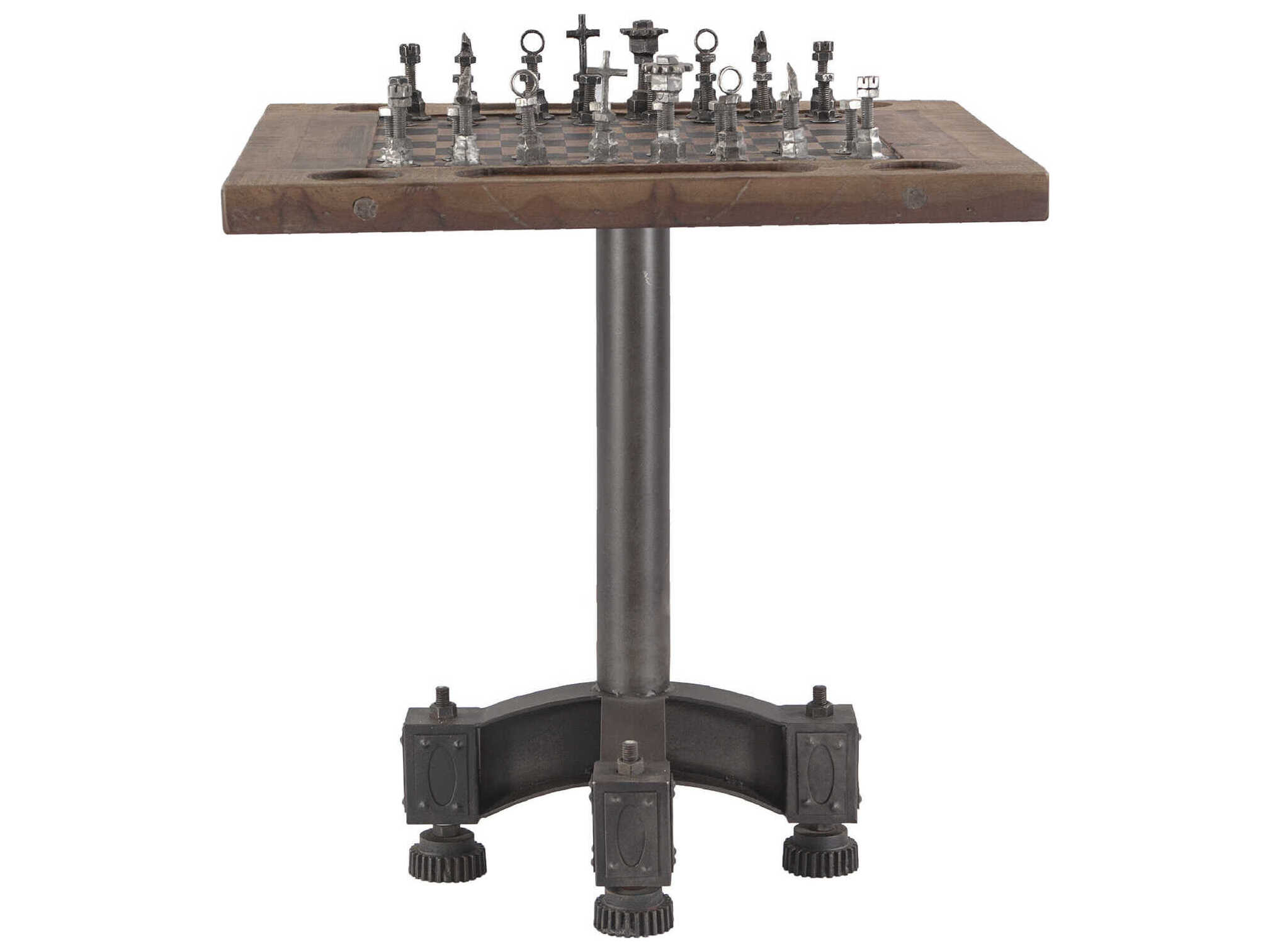 World Interiors Rustic Revival Brown Rough Sawn Chess Game Table