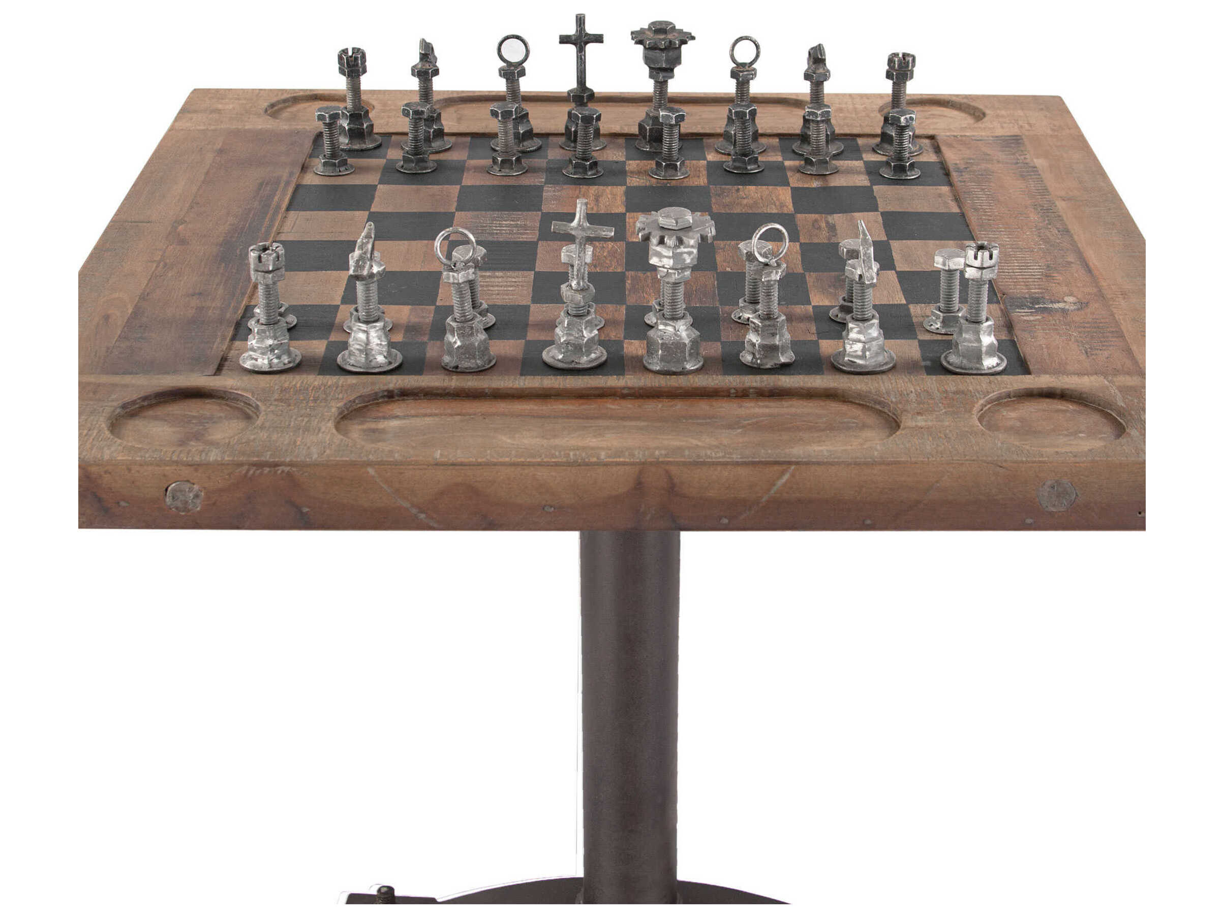 World Interiors Rustic Revival Brown Rough Sawn Chess Game Table