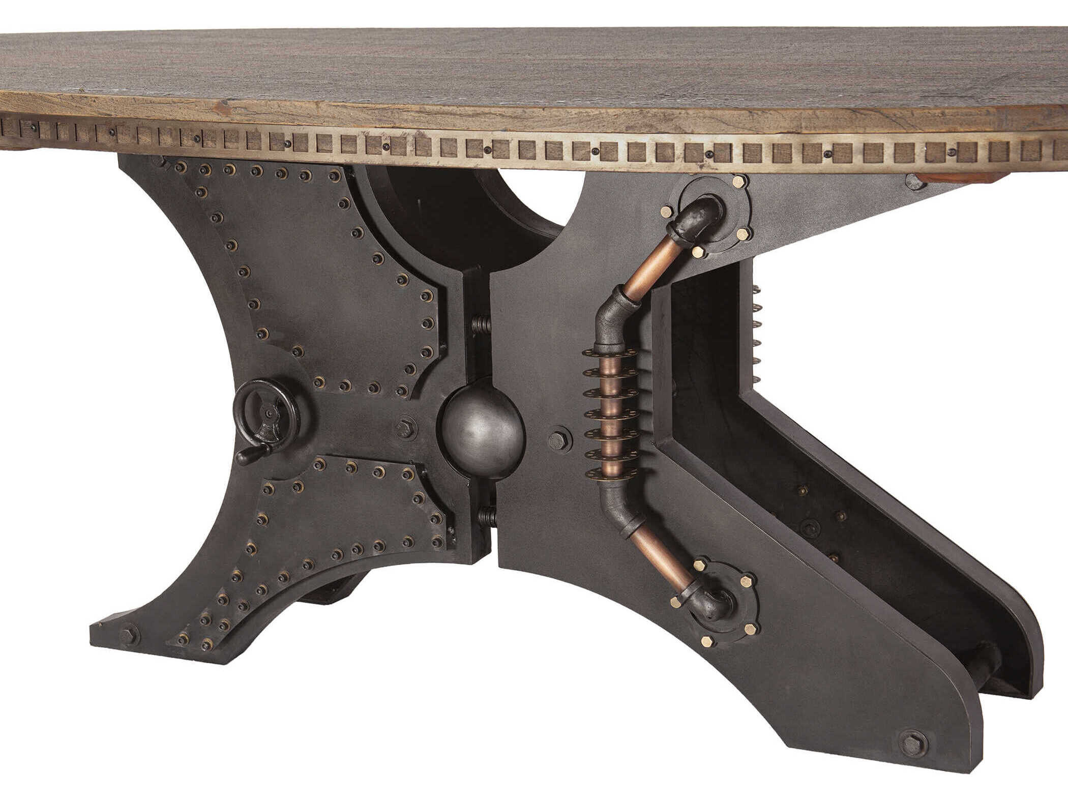 World Interiors Rustic Revival Oval Wood Natural Vintage Pewter Antique Bronze Dining Table