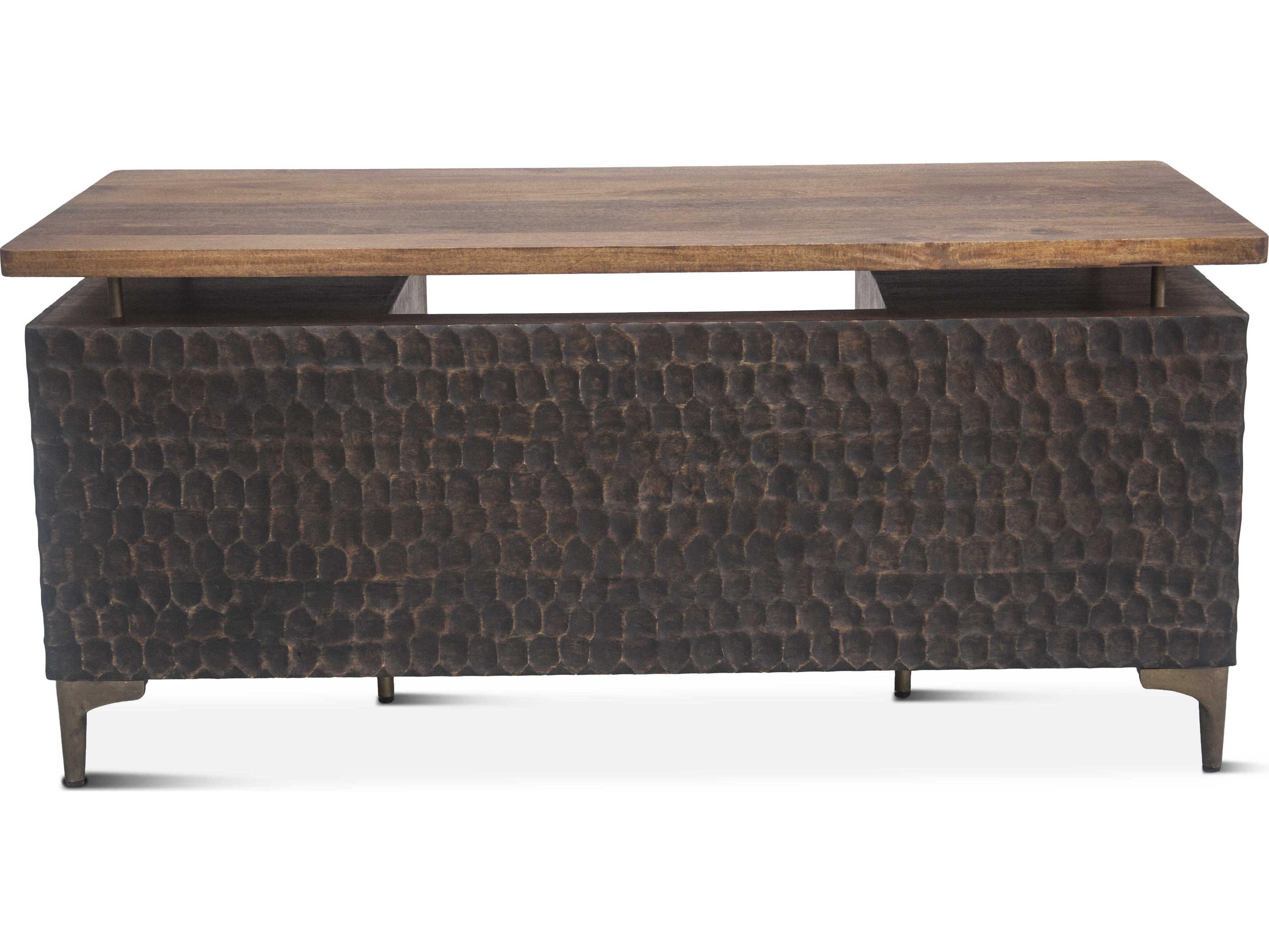 World Interiors Vallarta Two Tone Bronze Brown Mango Wood Secretary Desk