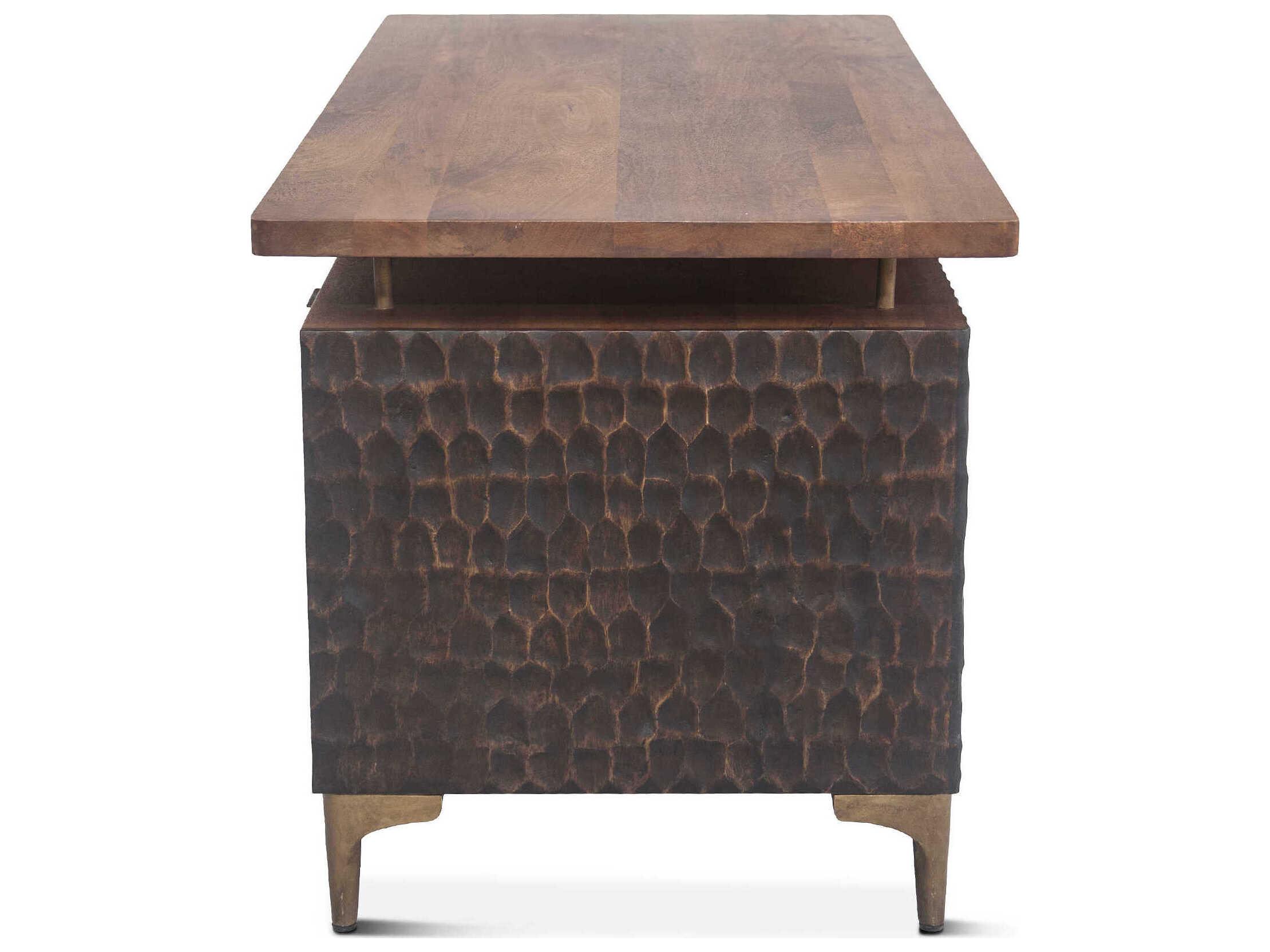 World Interiors Vallarta Two Tone Bronze Brown Mango Wood Secretary Desk