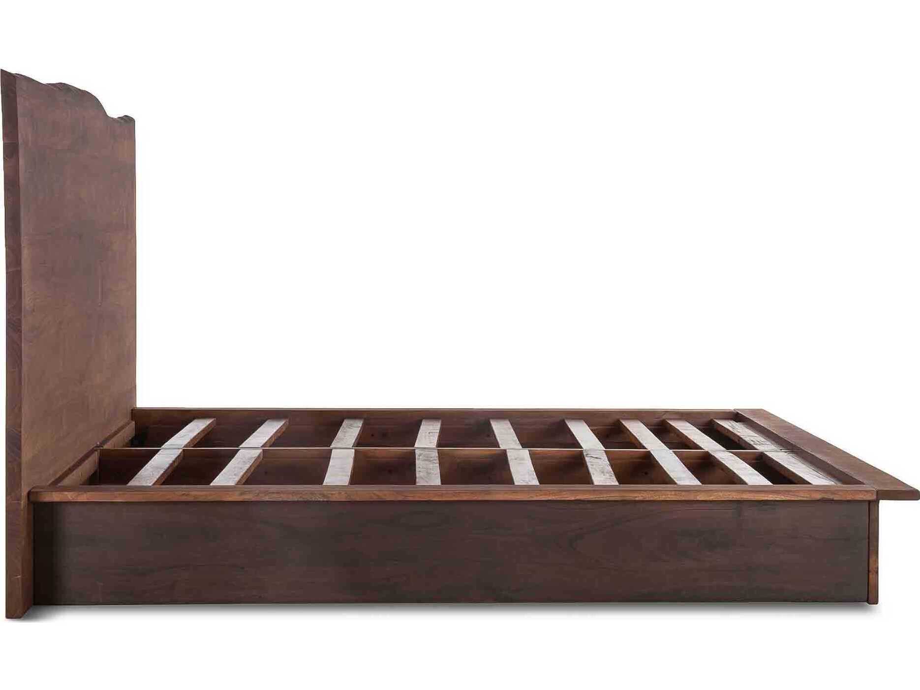 World Interiors Palermo Raw Walnut Ebony Brown Acacia Wood Queen Panel Bed