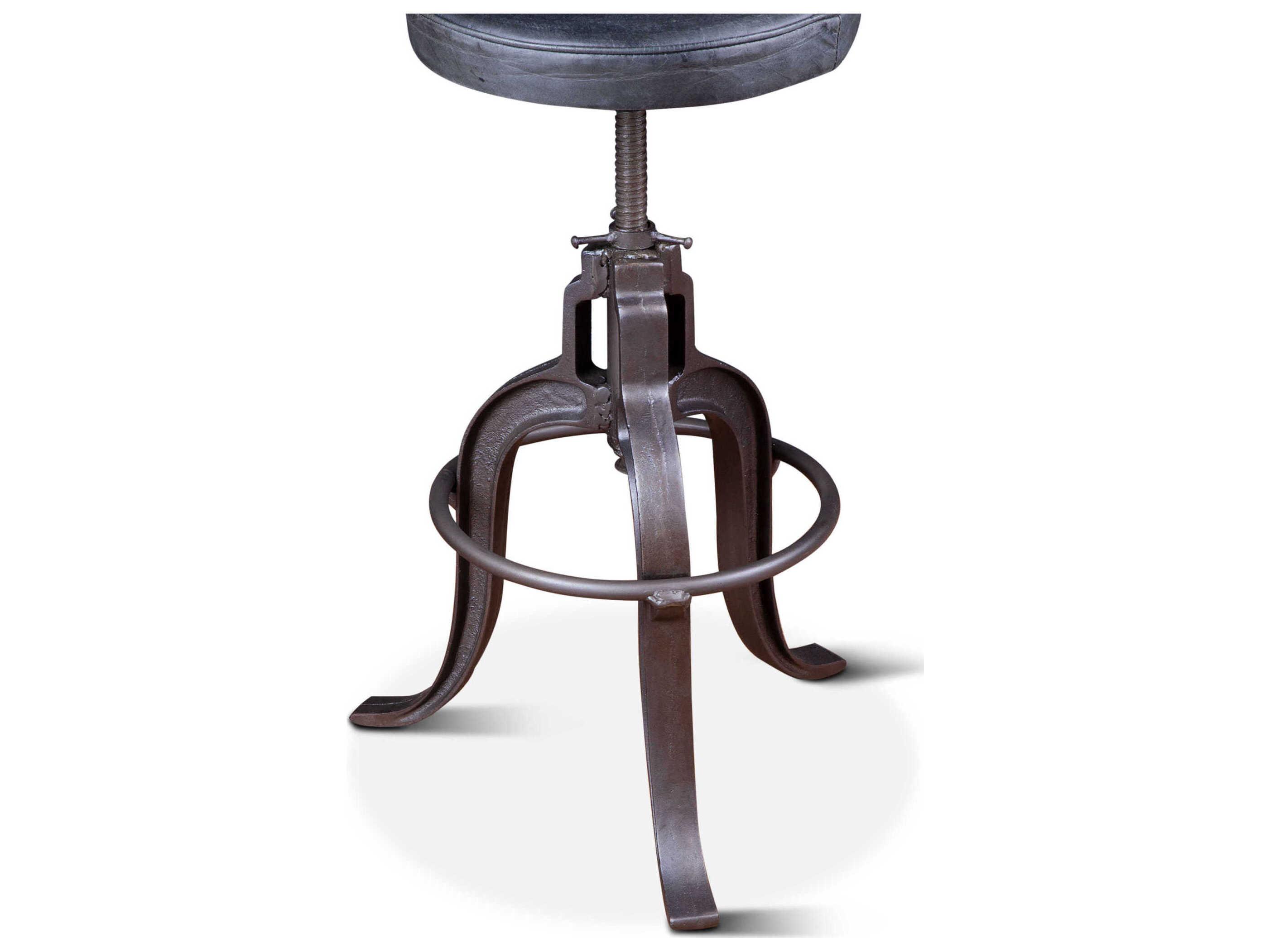 World Interiors Sterling Leather Adjustable Upholstered Bar Stool Counter Vintage Black Gunmetal