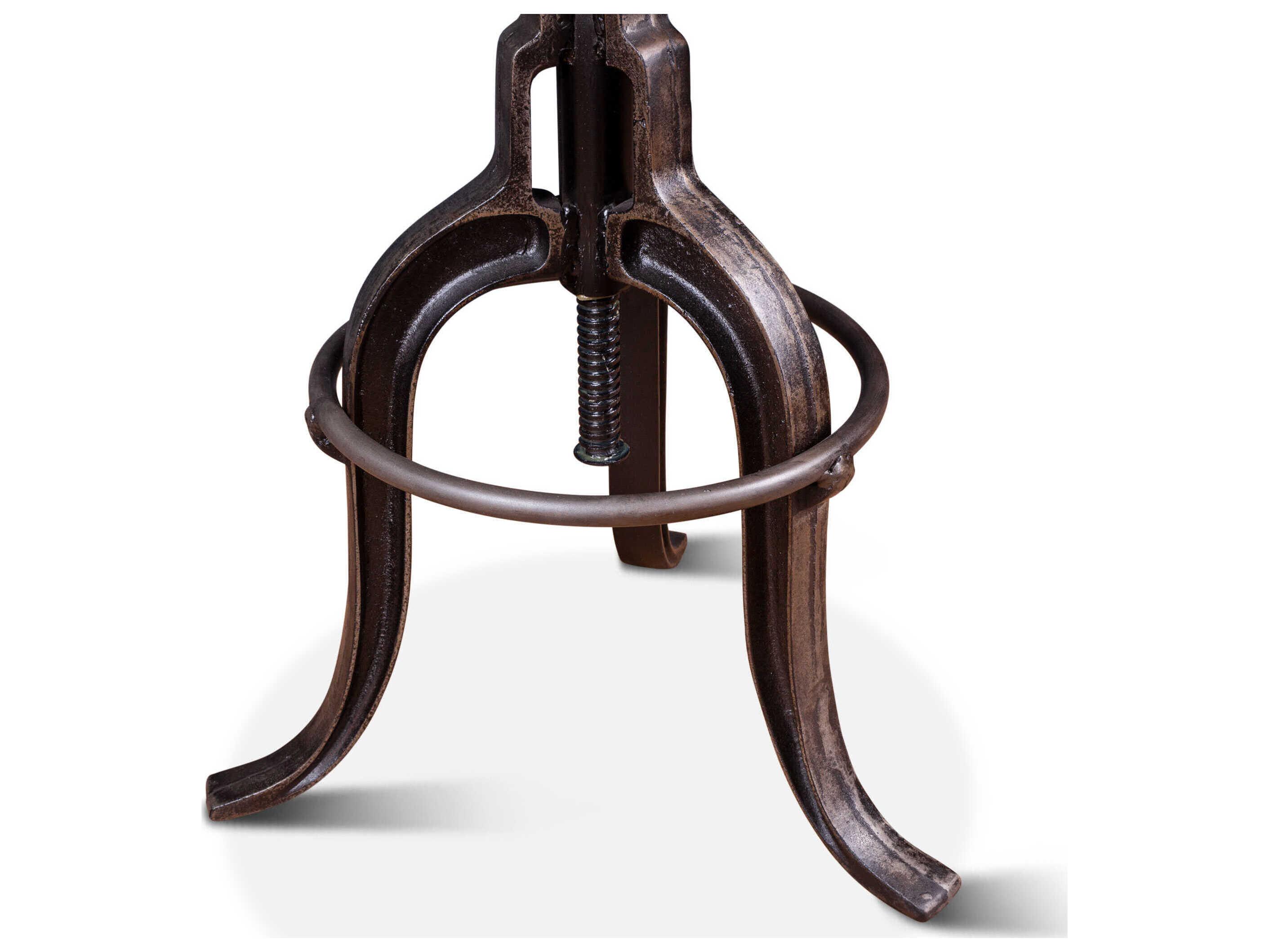 World Interiors Sterling Leather Adjustable Upholstered Bar Stool Counter Vintage Dark Brown Antique Bronze