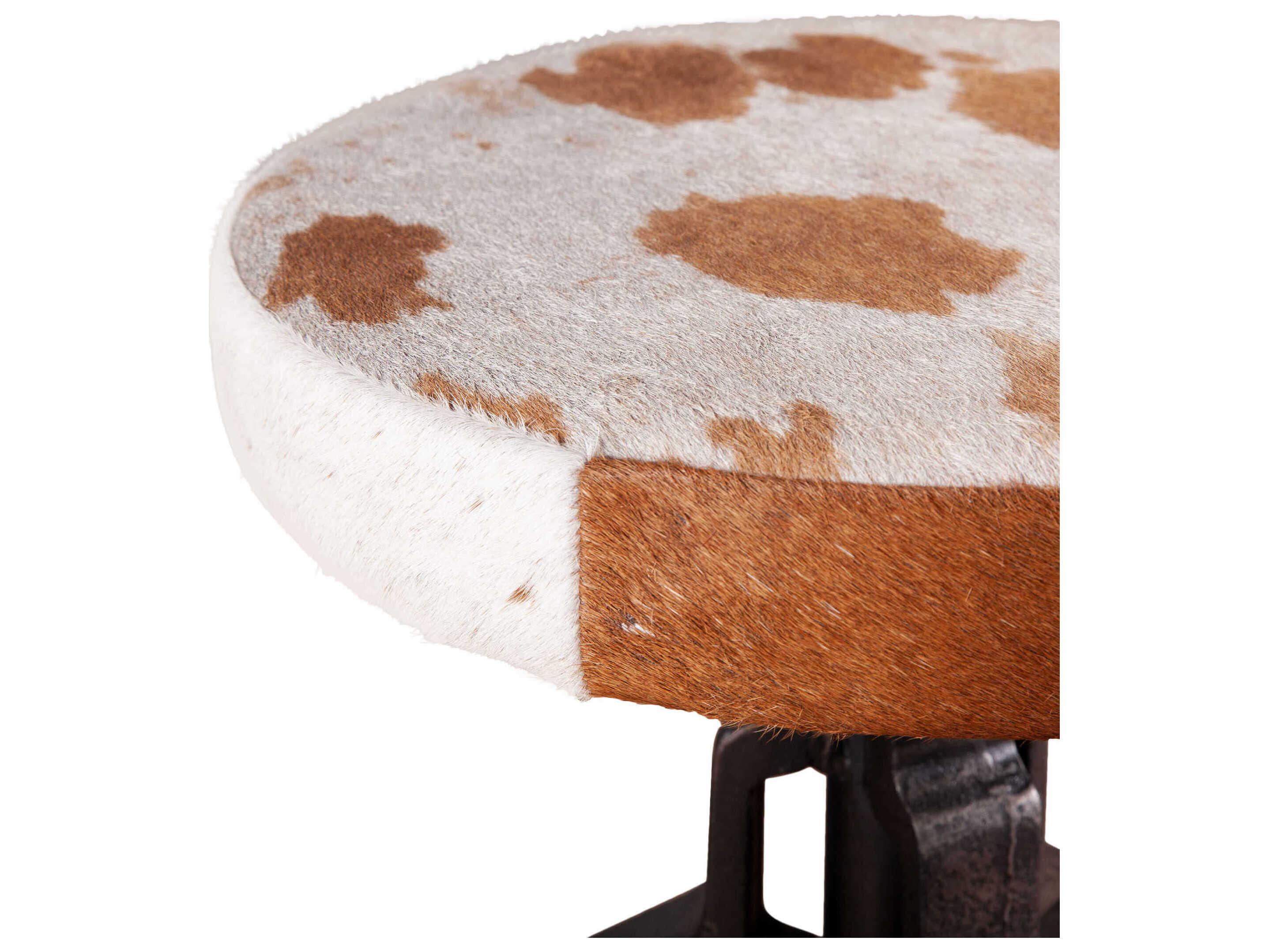 World Interiors Sterling Leather Adjustable Upholstered Bar Stool Counter Cowhide Gunmetal