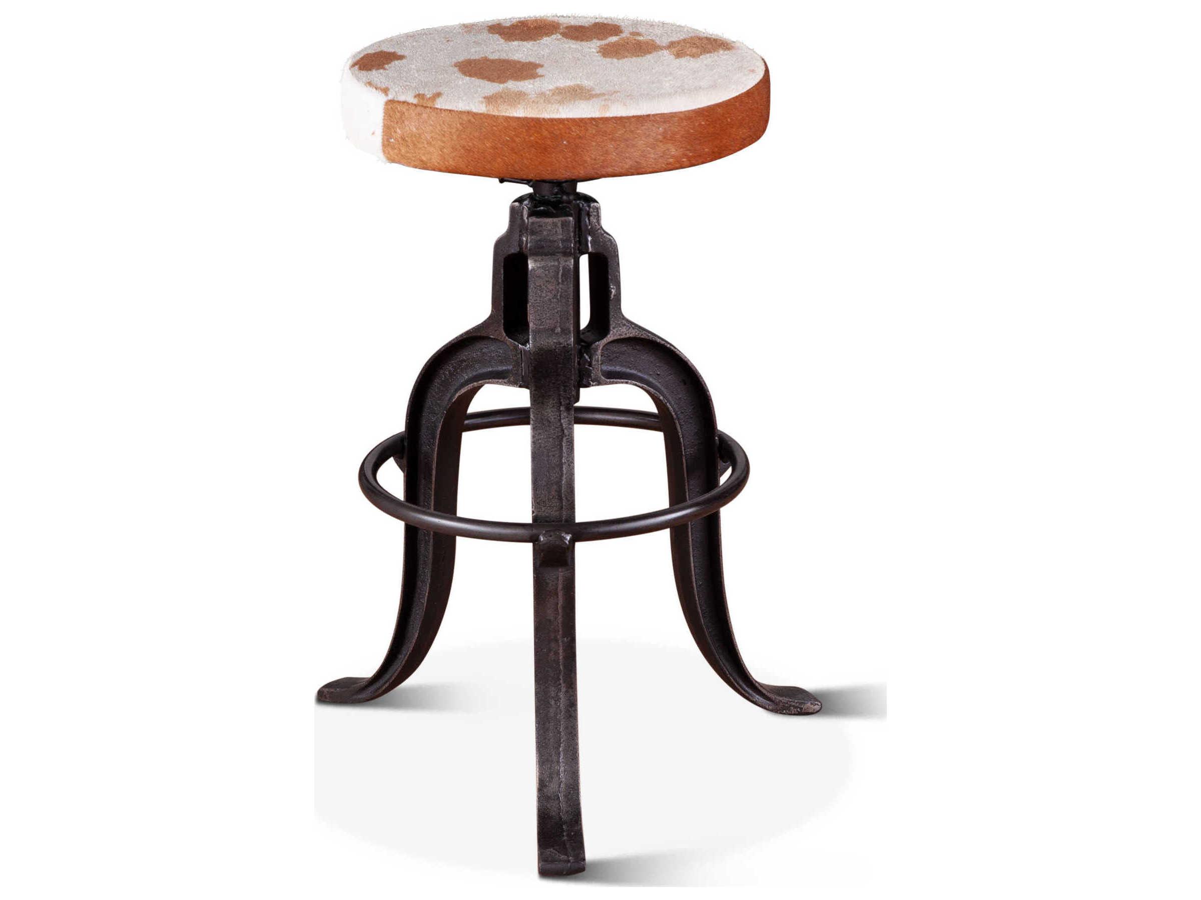 World Interiors Sterling Leather Adjustable Upholstered Bar Stool Counter Cowhide Gunmetal