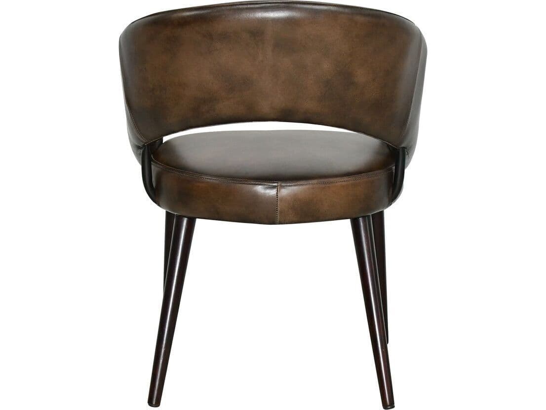 World Interiors Thorpe Acacia Wood Brown Leather Arm Dining Chair