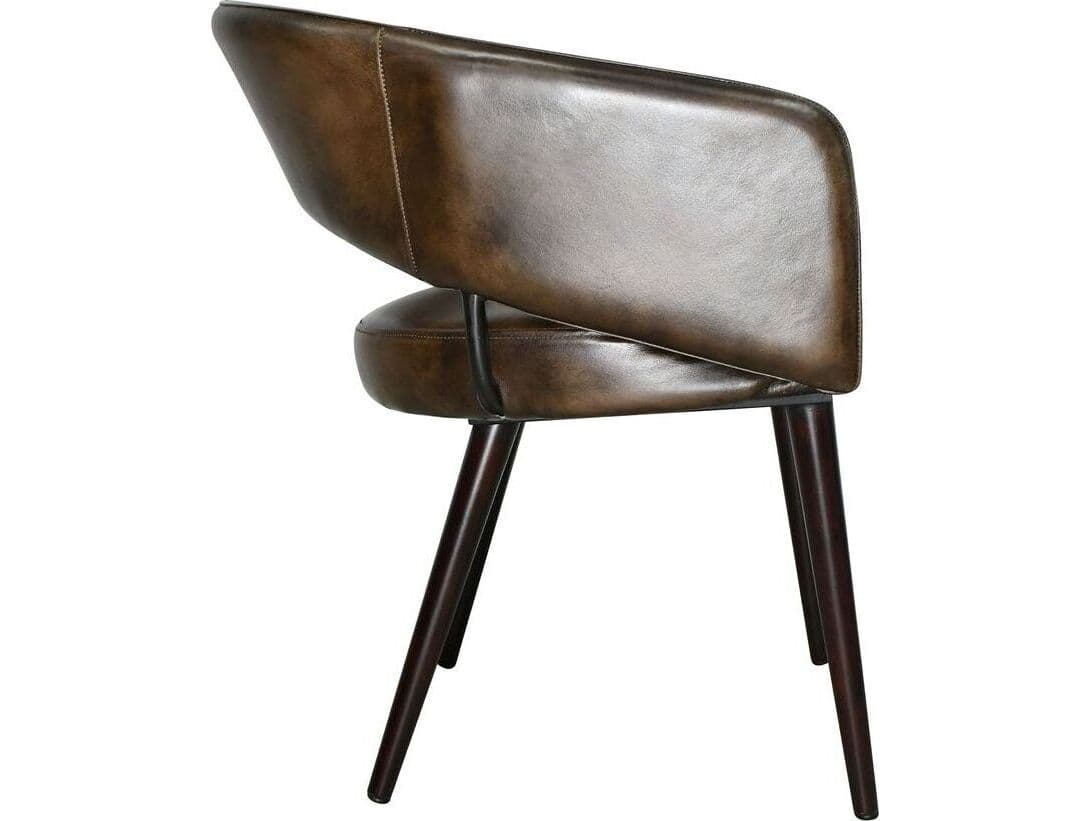 World Interiors Thorpe Acacia Wood Brown Leather Arm Dining Chair