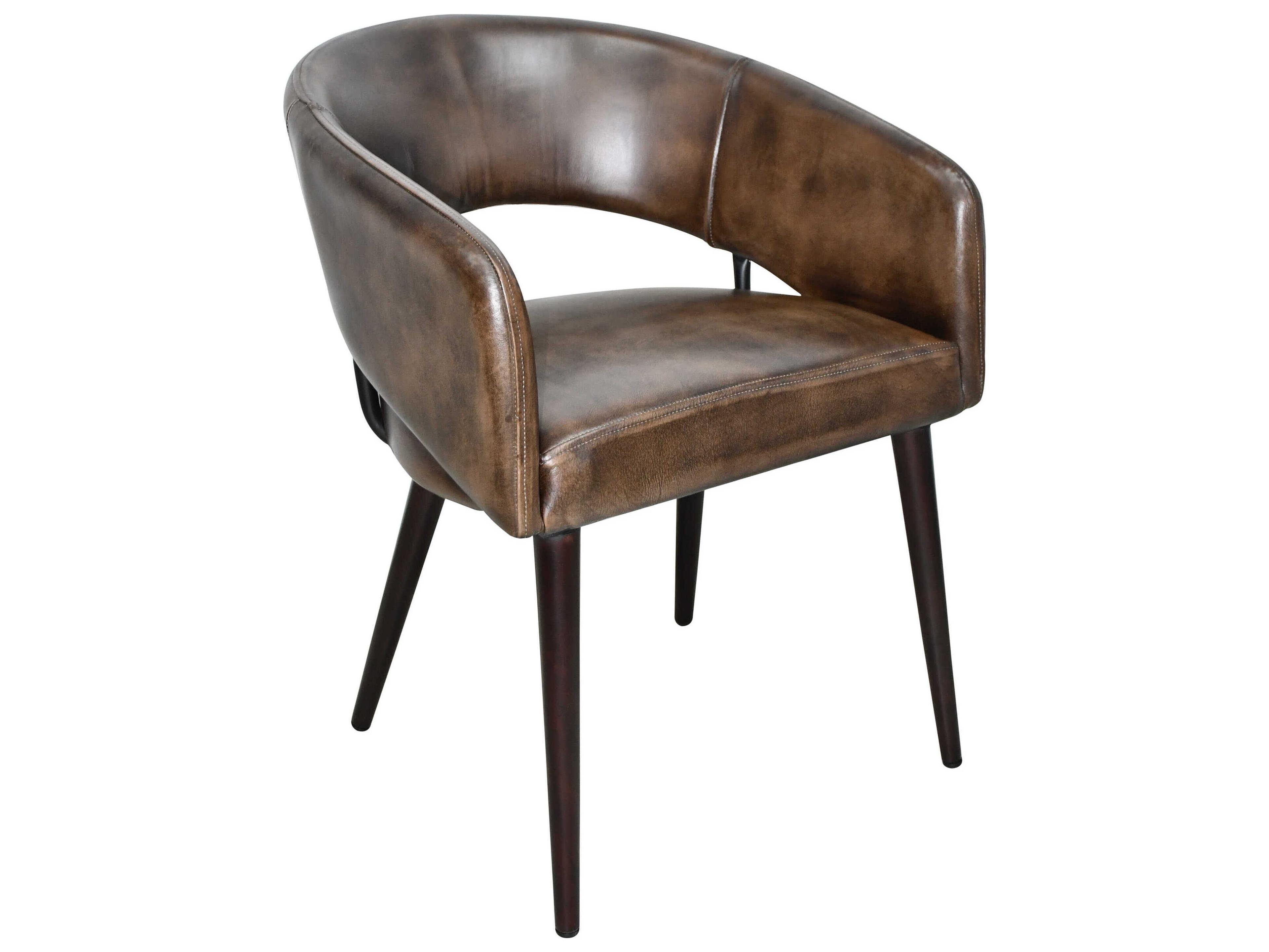 World Interiors Thorpe Walnut Wood Brown Leather Arm Dining Chair