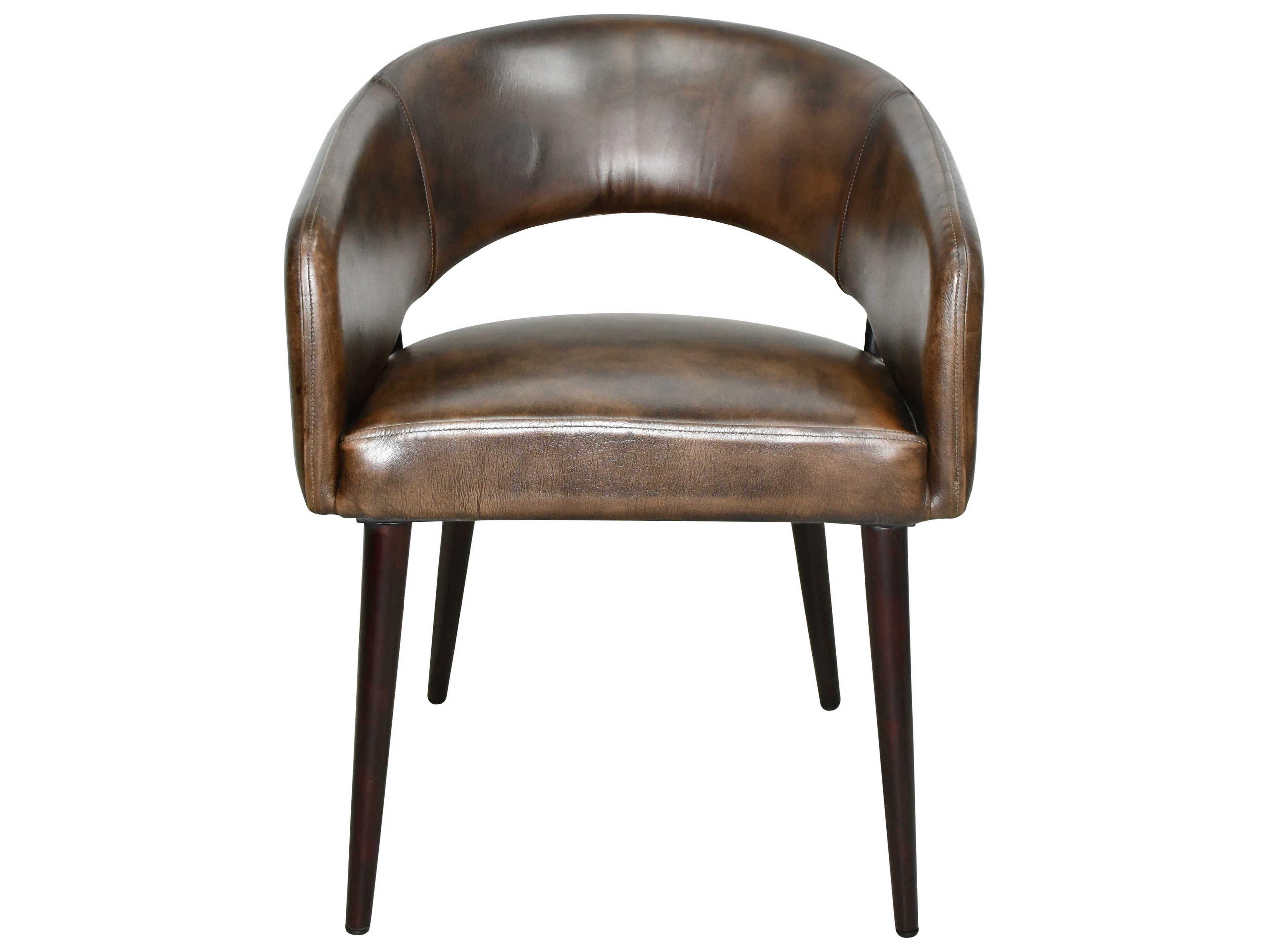 World Interiors Thorpe Walnut Wood Brown Leather Arm Dining Chair