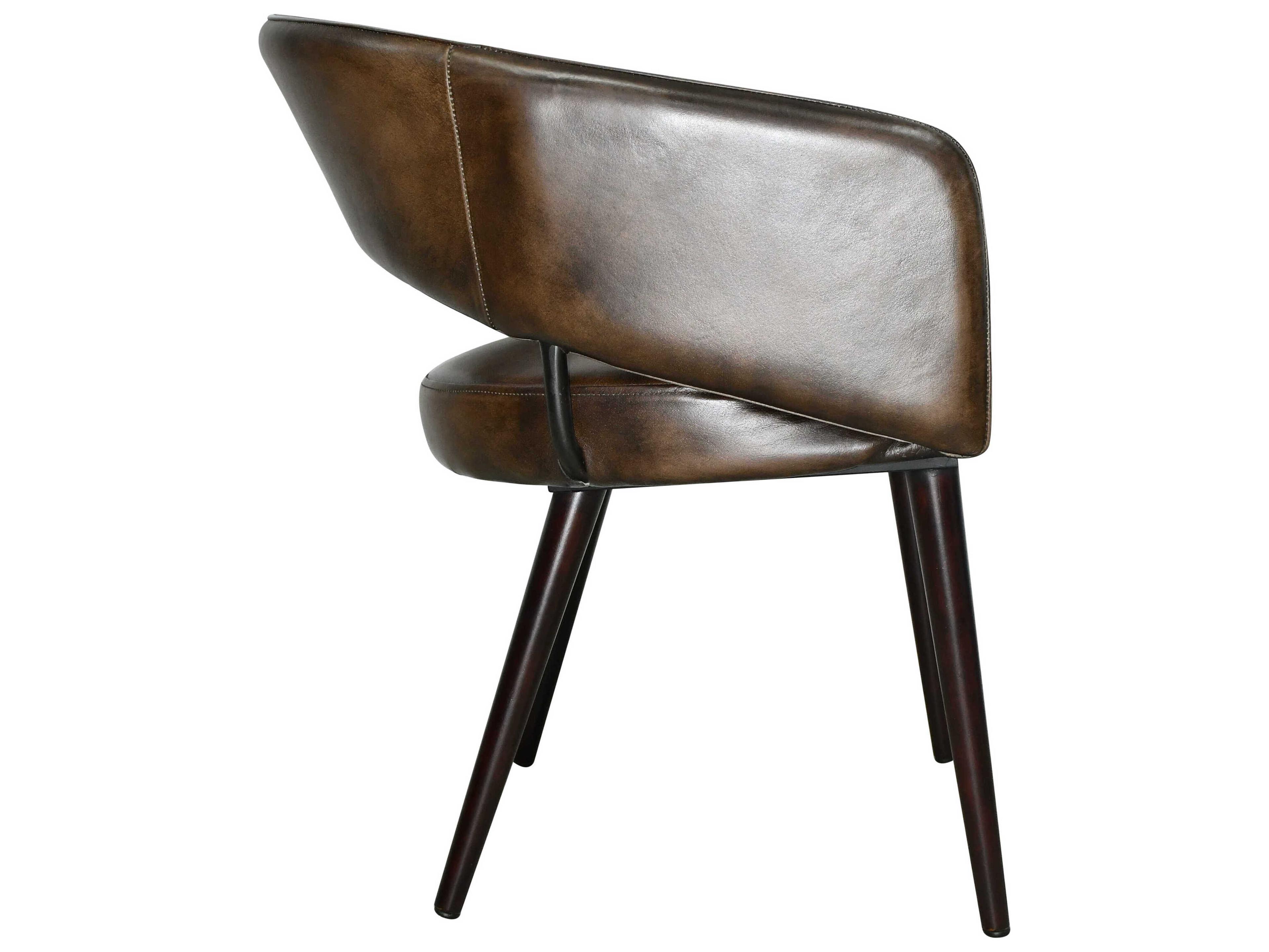 World Interiors Thorpe Walnut Wood Brown Leather Arm Dining Chair