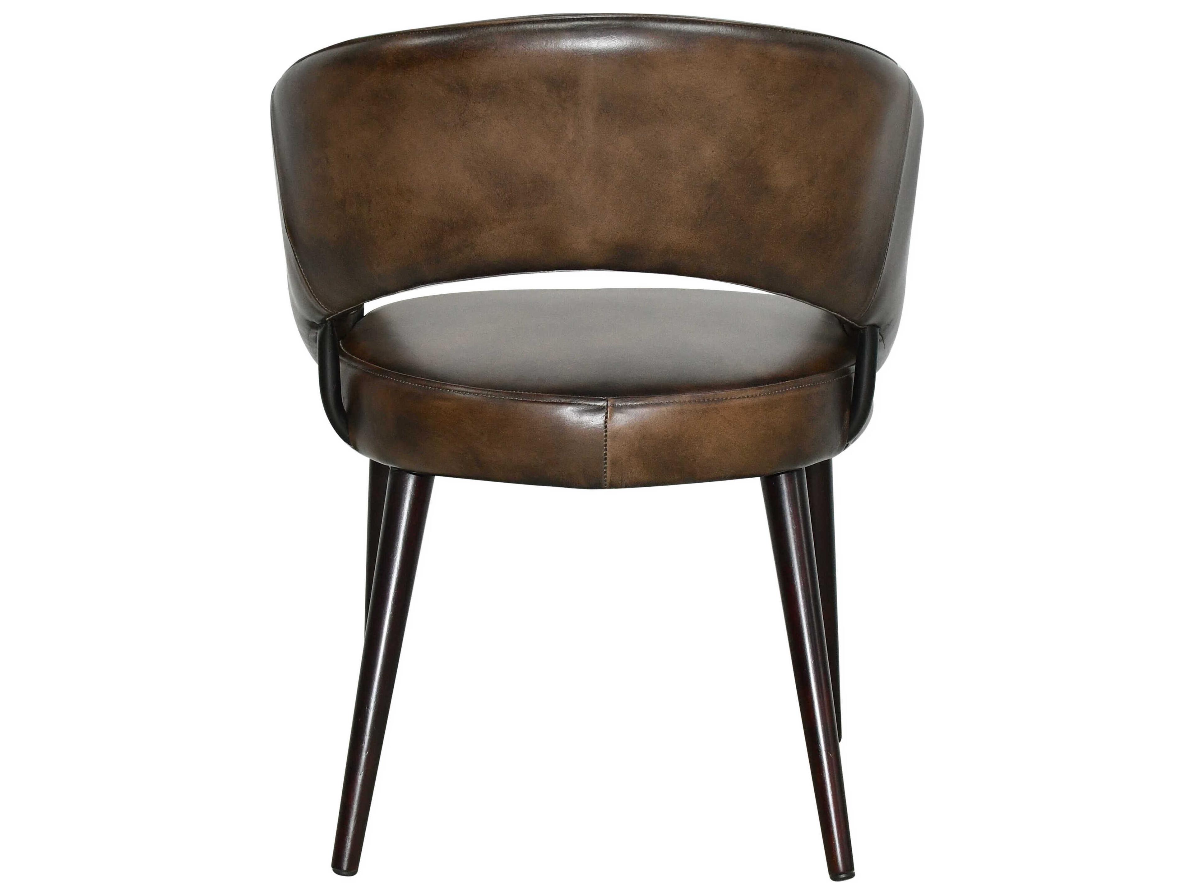 World Interiors Thorpe Walnut Wood Brown Leather Arm Dining Chair