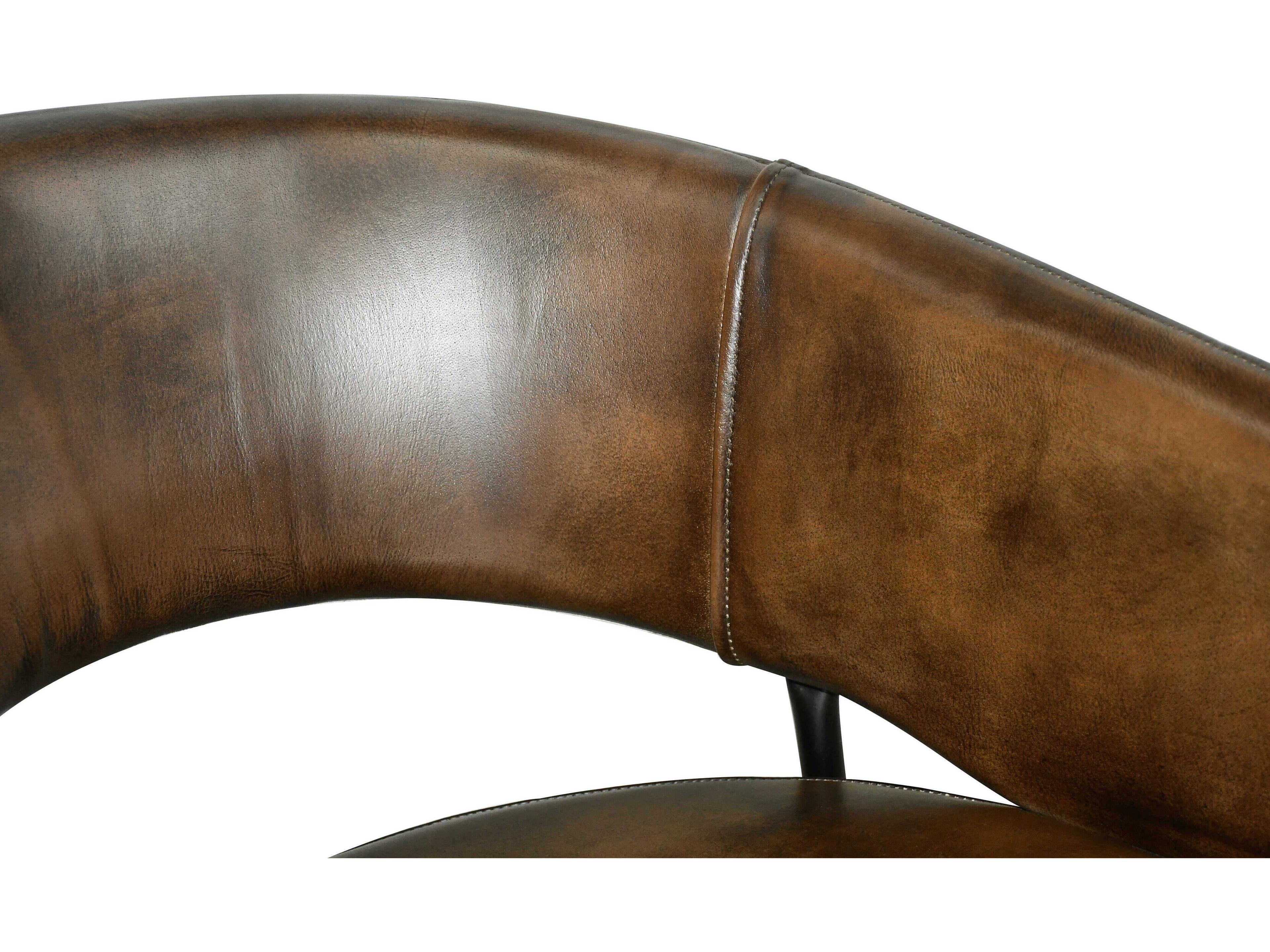 World Interiors Thorpe Walnut Wood Brown Leather Arm Dining Chair