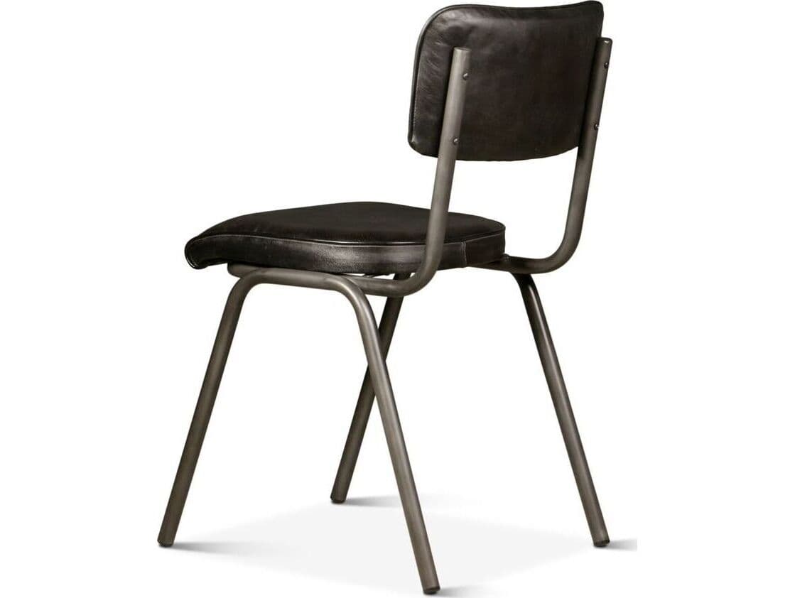 World Interiors William Black Leather Armless Dining Chair
