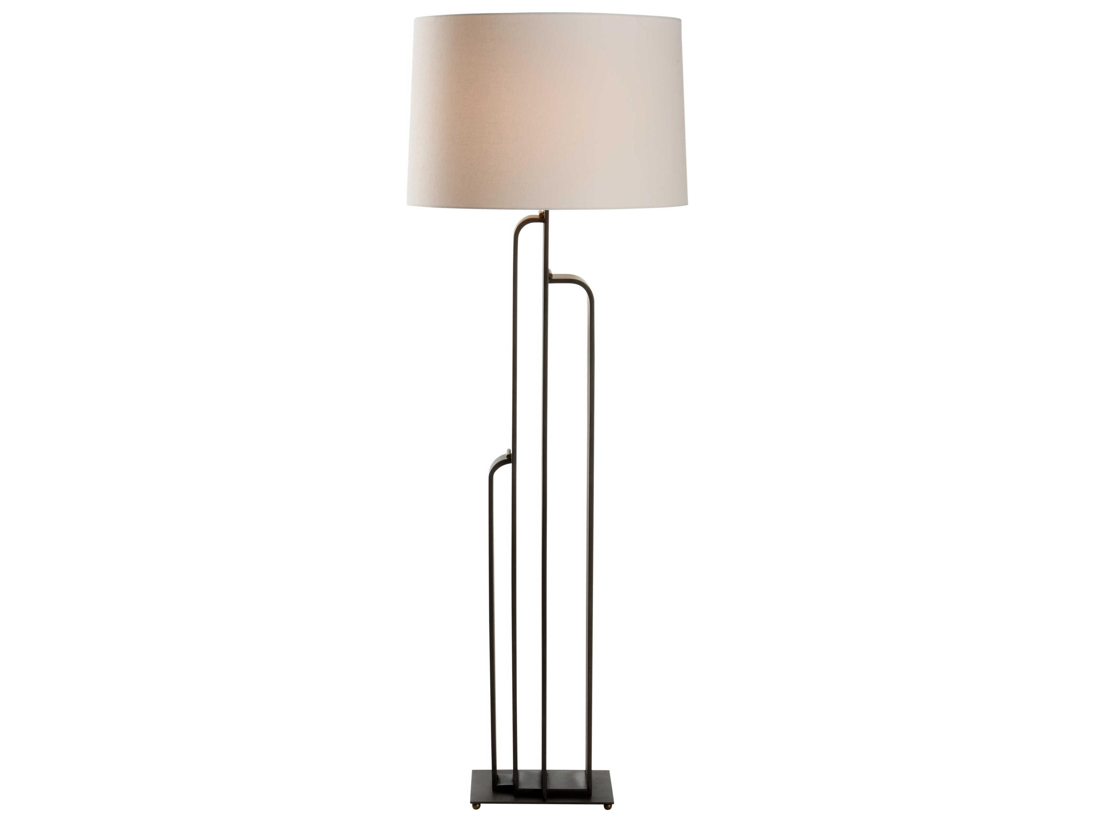 Wildwood Brazing Antique Brass Bronze Off White Linen Floor Lamp