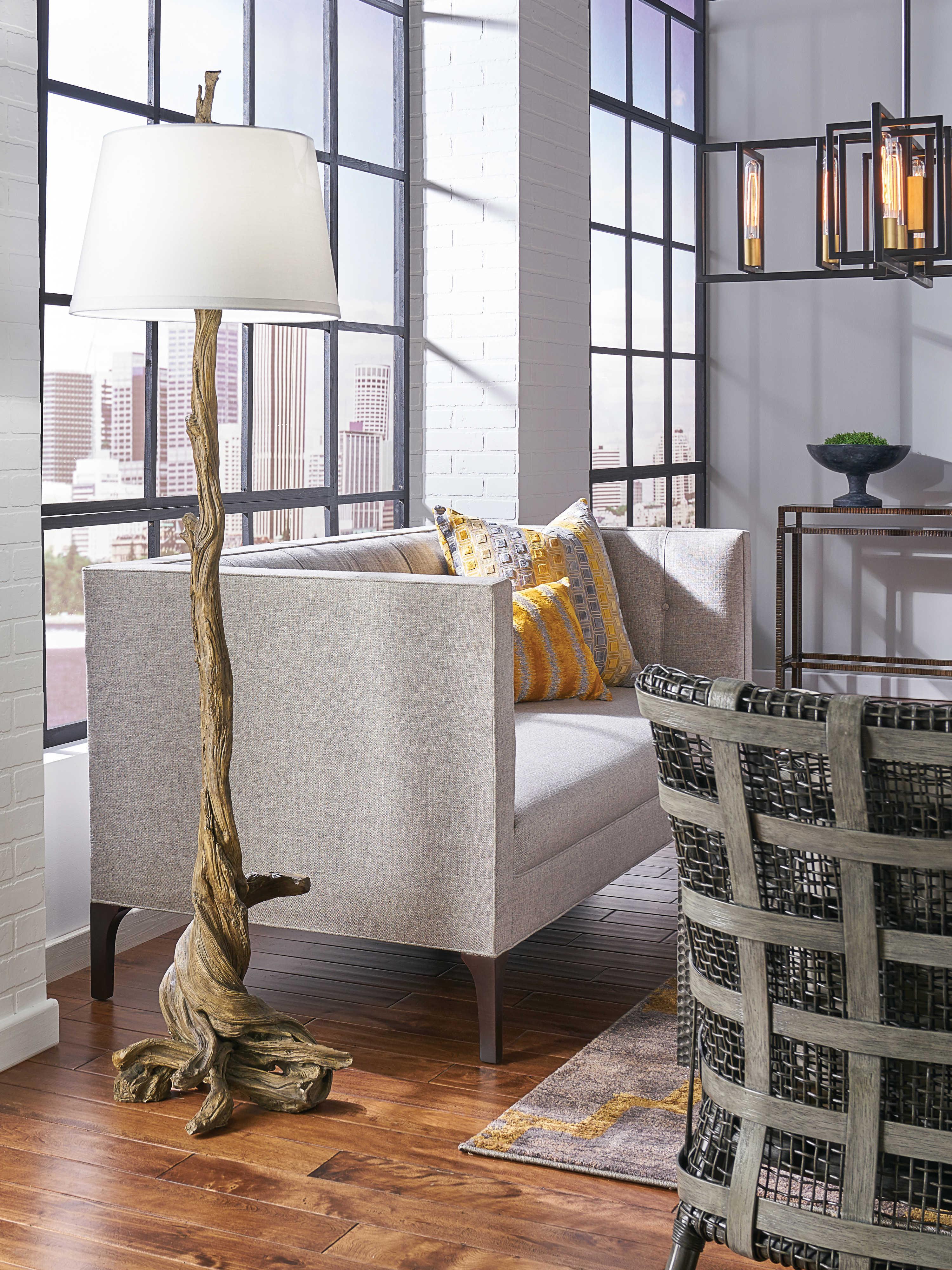 Wildwood Olmsted Oakwood White Linen Floor Lamp