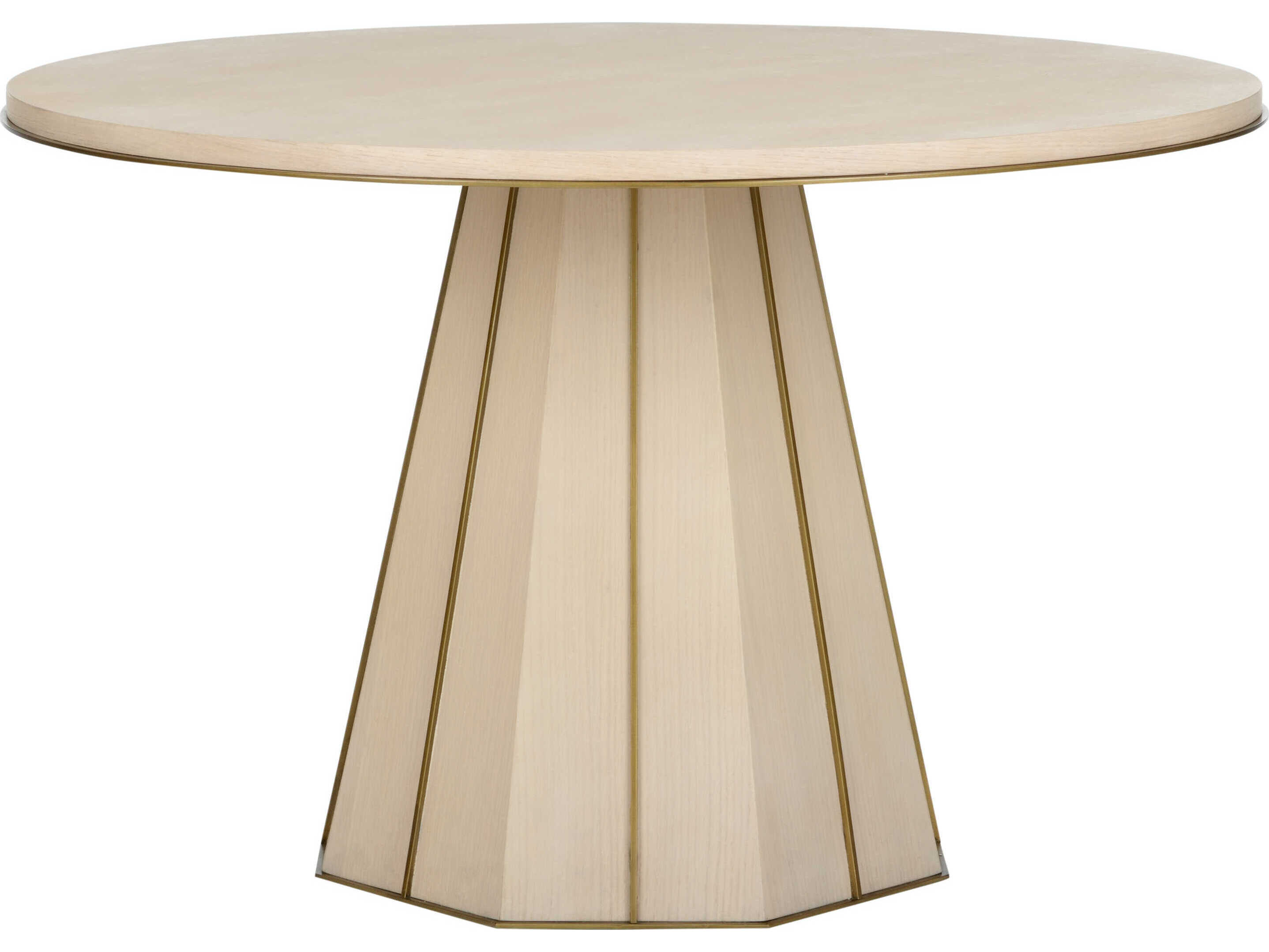 Wildwood Clint Round Wood Rift Cut White Oak Antique Brass Dining Table