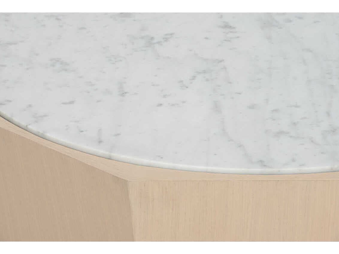 Wildwood Laurence Inverted Round Marble Rift Cut White Oak Natural Coffee Table